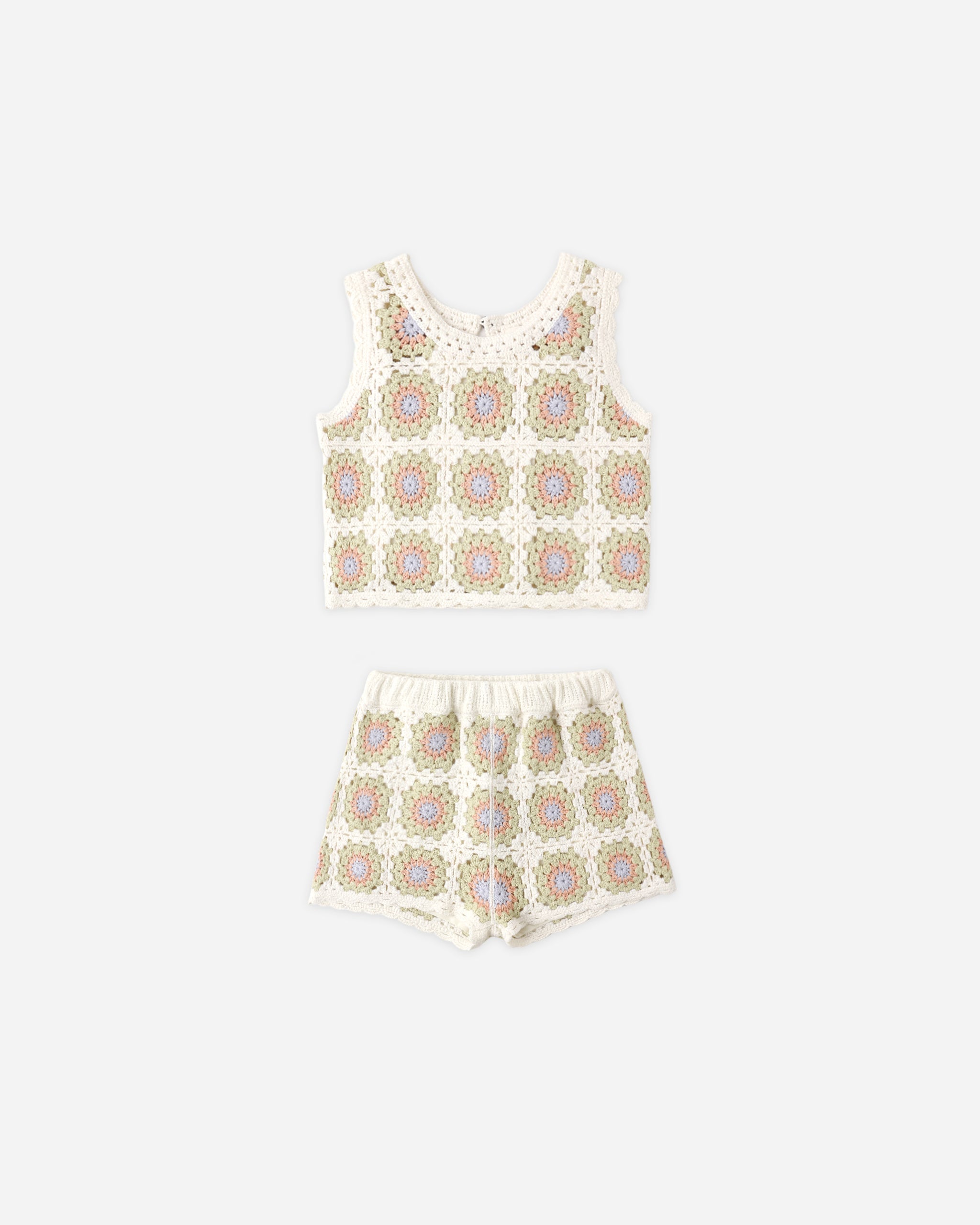 Crochet Tank Set Citron Daisy Check - Rylee + Cru | Kids Clothes | Trendy Baby Clothes | Modern Infant Outfits |