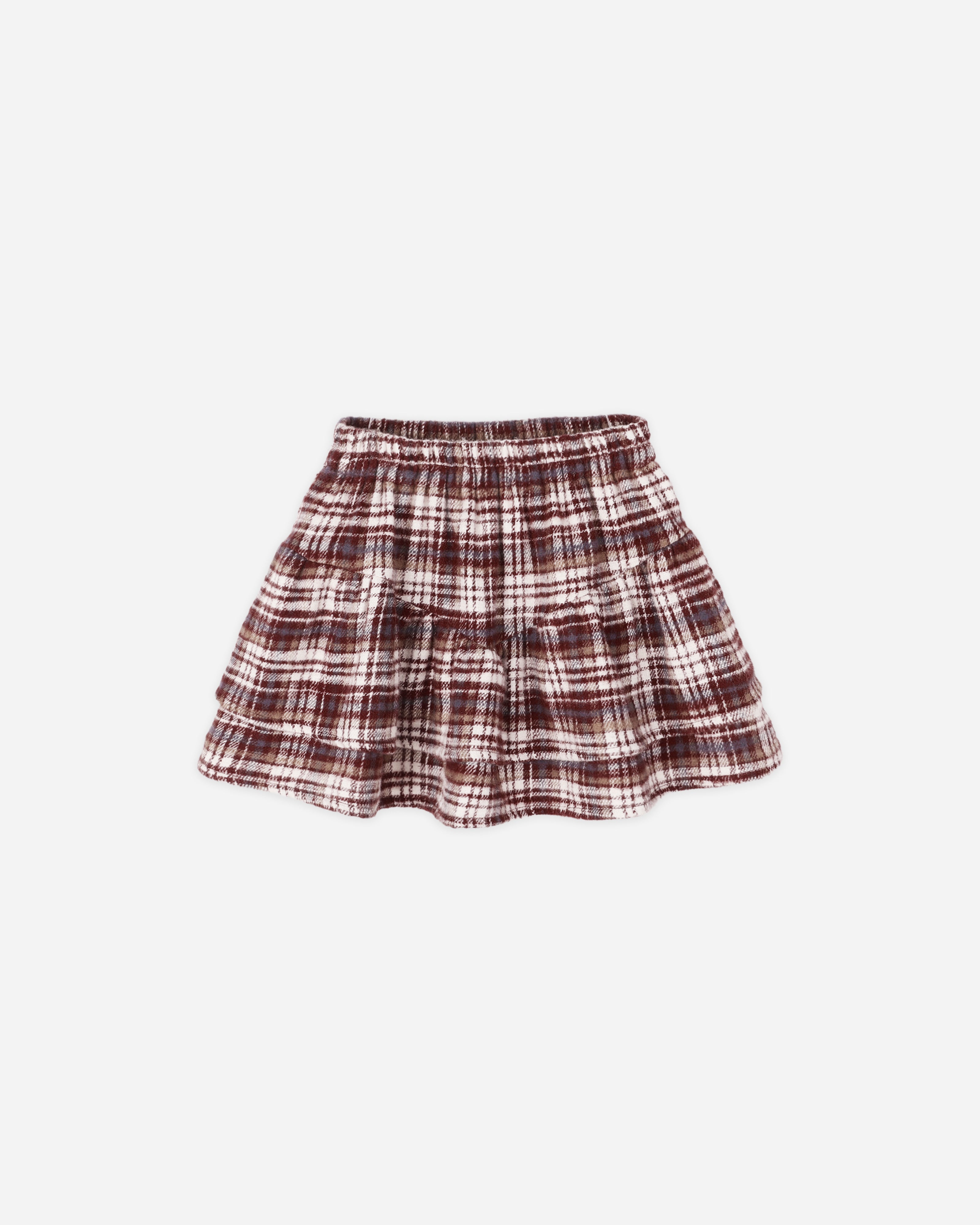 Tiered Mini Skirt || Burgundy Plaid