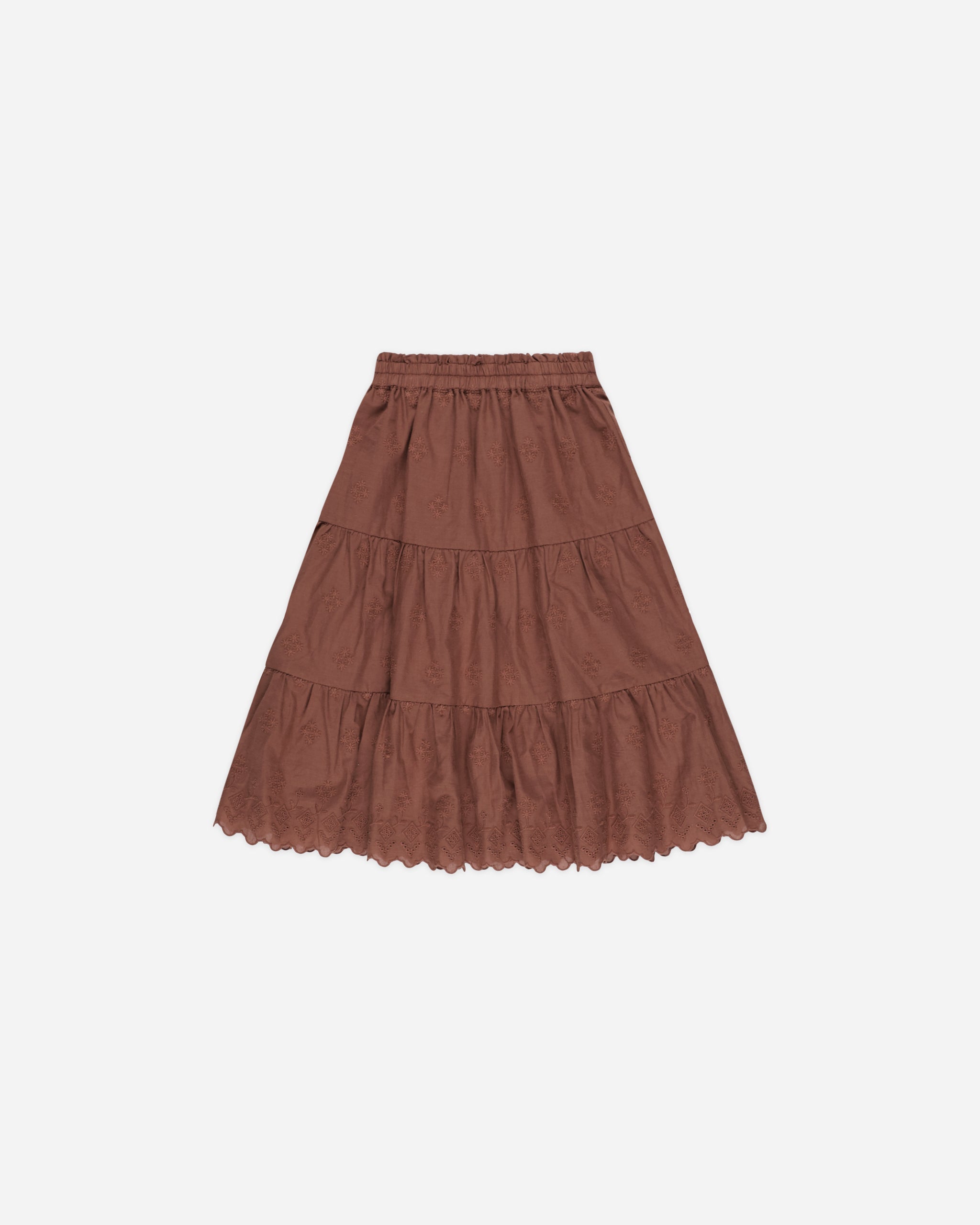 Ruffle Tiered Midi Skirt || Brick