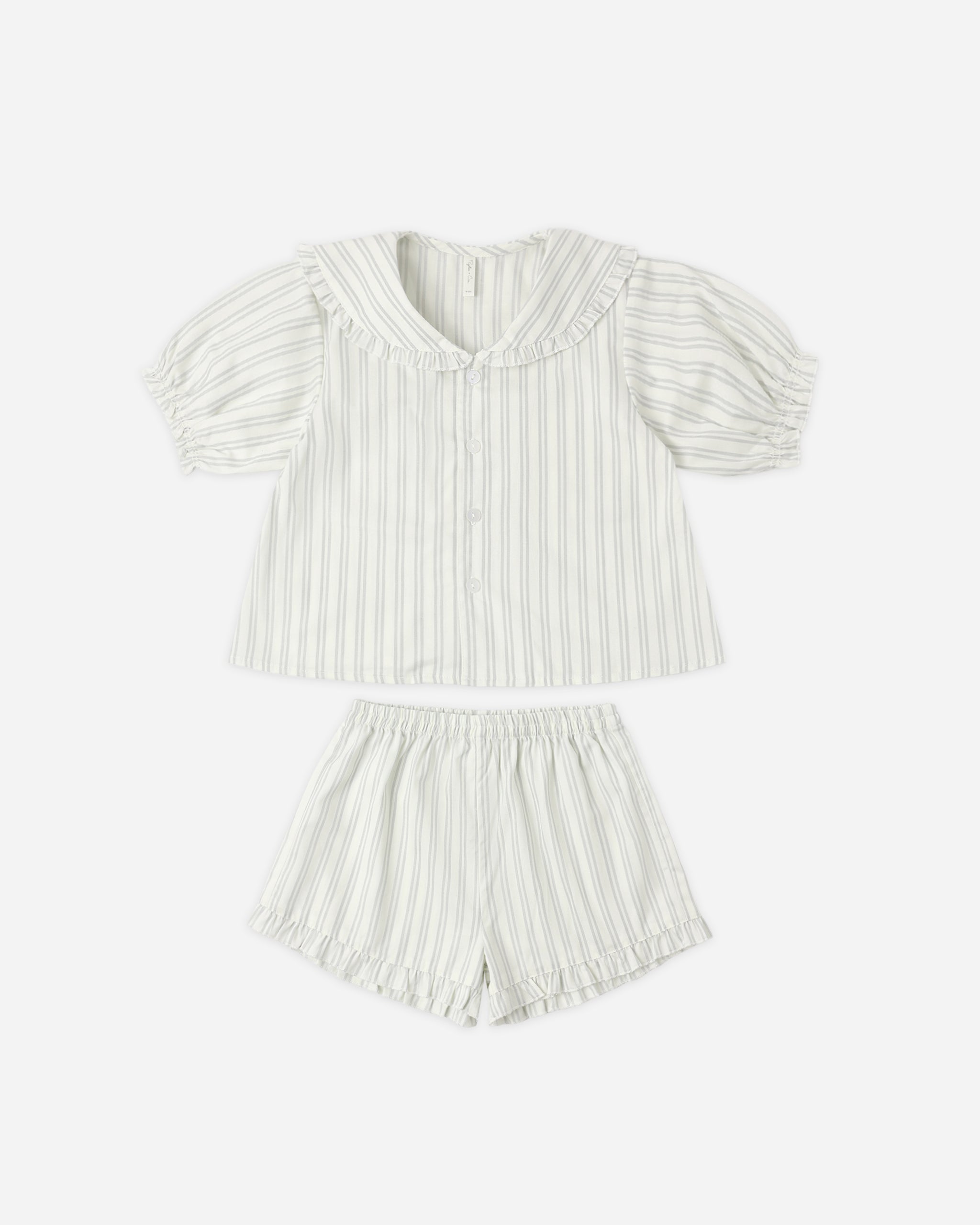 Delilah Pajama Set Seafoam Railroad Stripe - Rylee + Cru | Kids Clothes | Trendy Baby Clothes | Modern Infant Outfits |