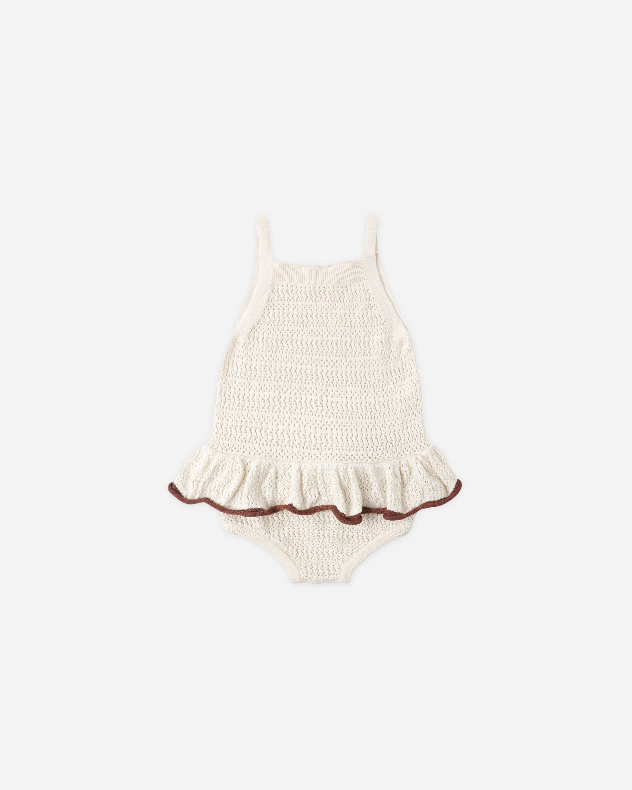 Crochet Ruffle Romper Natural