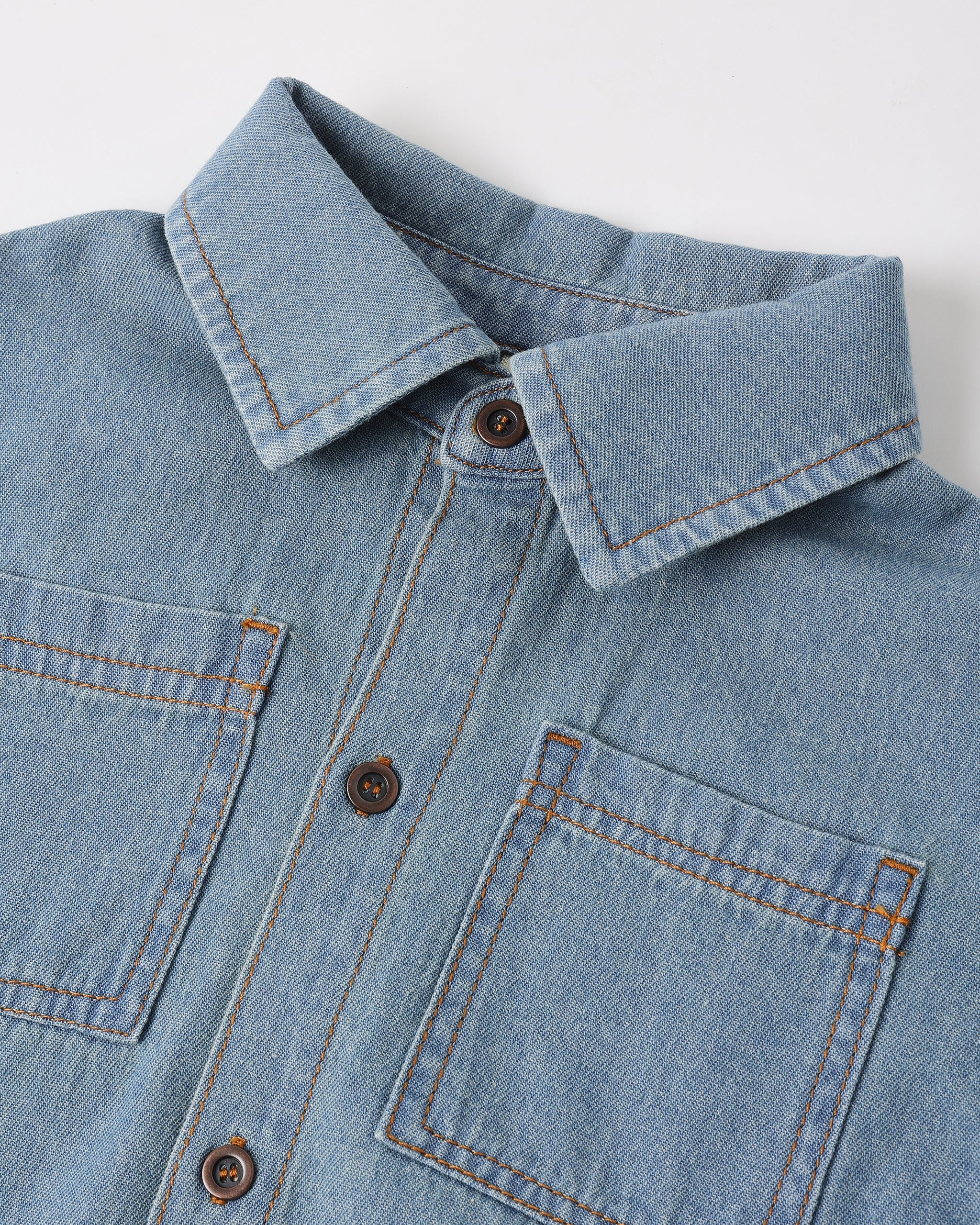 Denim Short Sleeve Overshirt Washed Blue