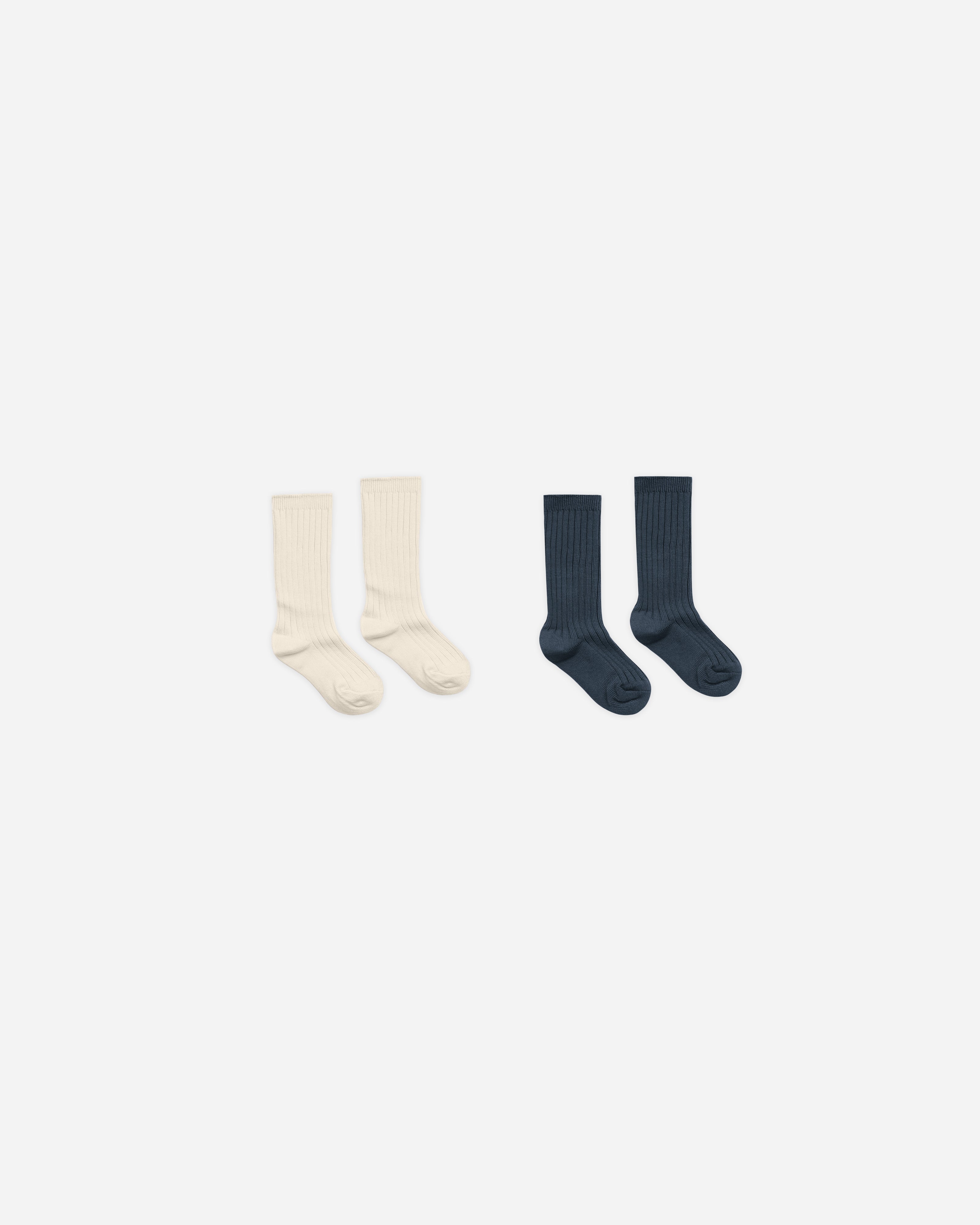 Chaussettes côtelées || Naturel et bleu marine