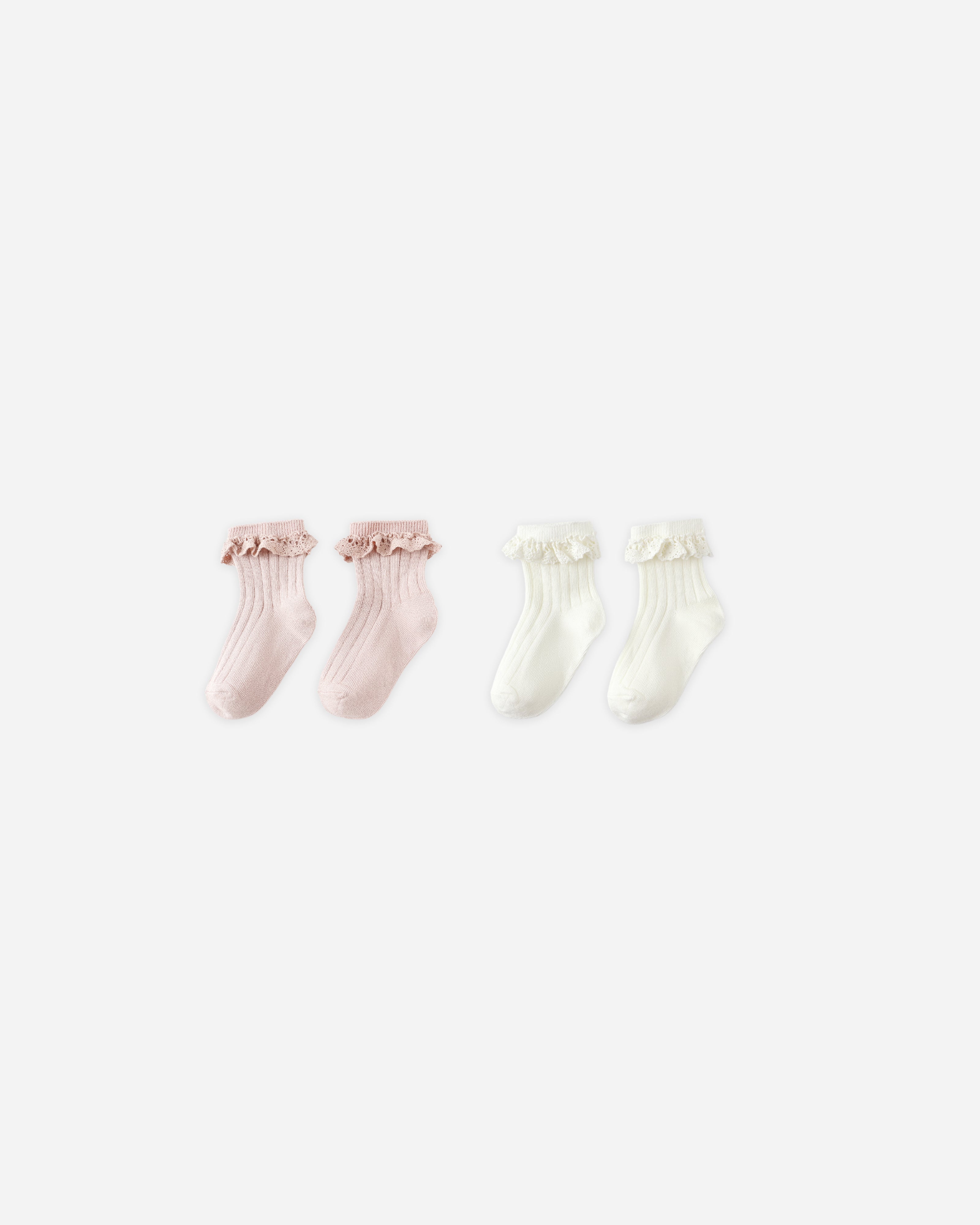 Chaussettes à bordure en dentelle, lot de 2 | Blush, ivoire
