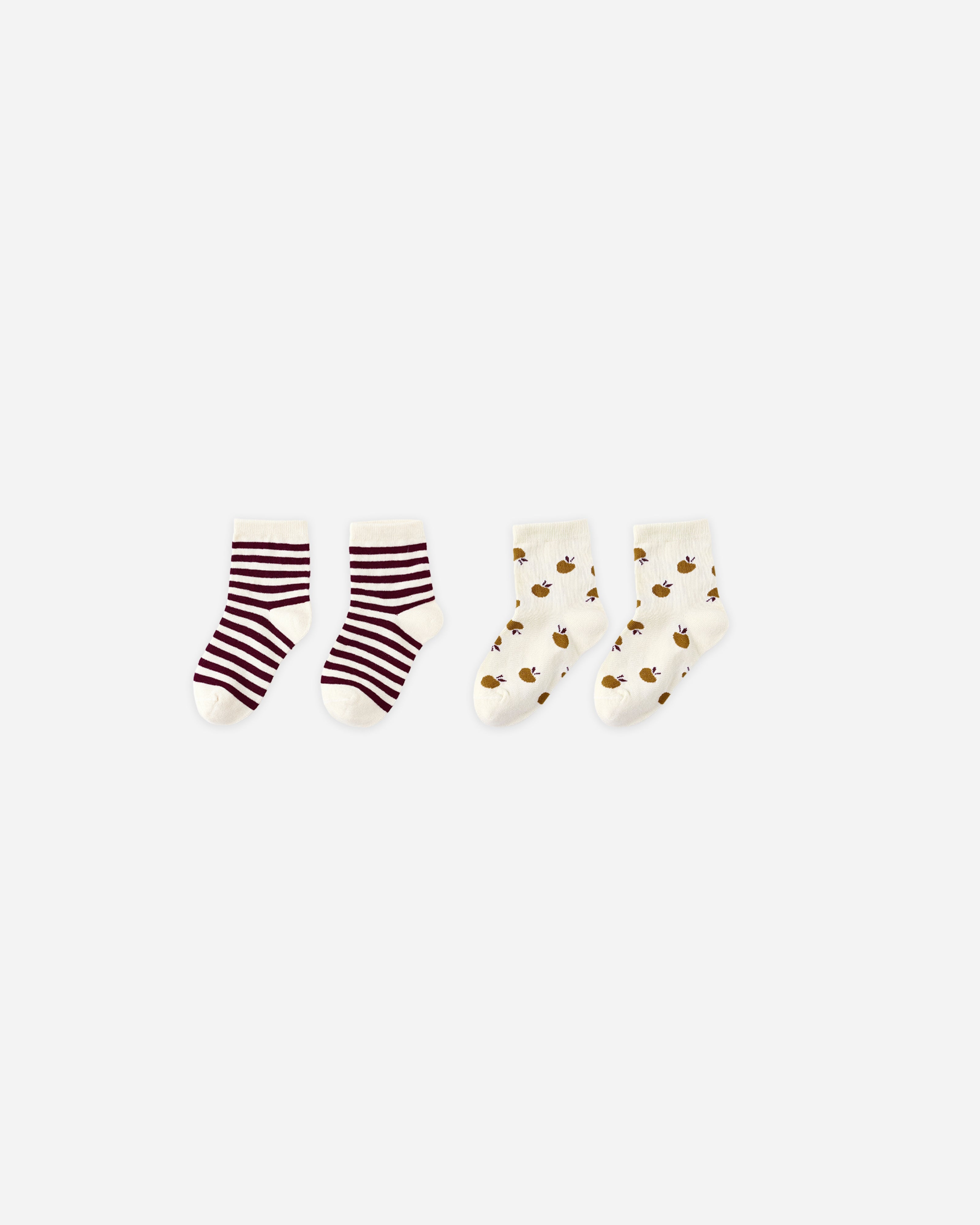 Chaussettes Jacquard, lot de 2 || Rayures bordeaux, pomme