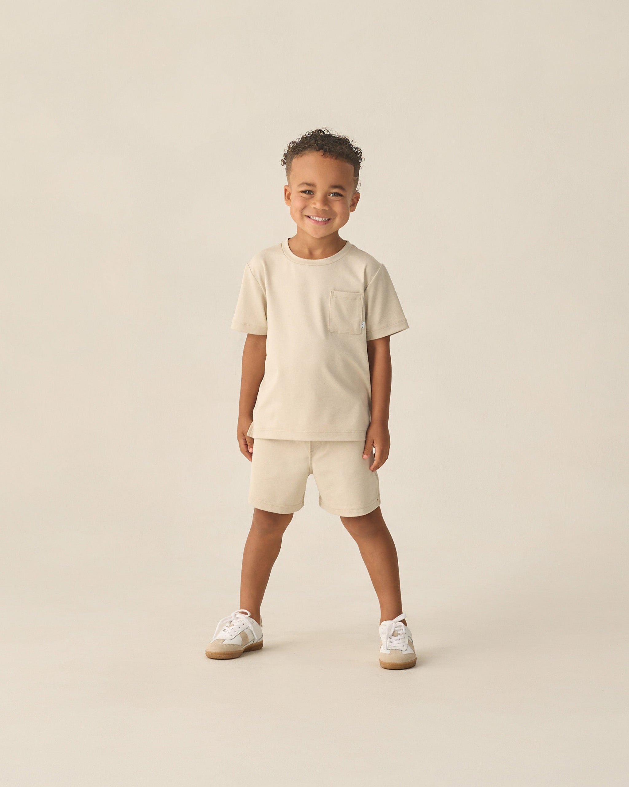 Oceanside Tech Short Heathered Pebble - Rylee + Cru | Kids Clothes | Trendy Baby Clothes | Modern Infant Outfits |