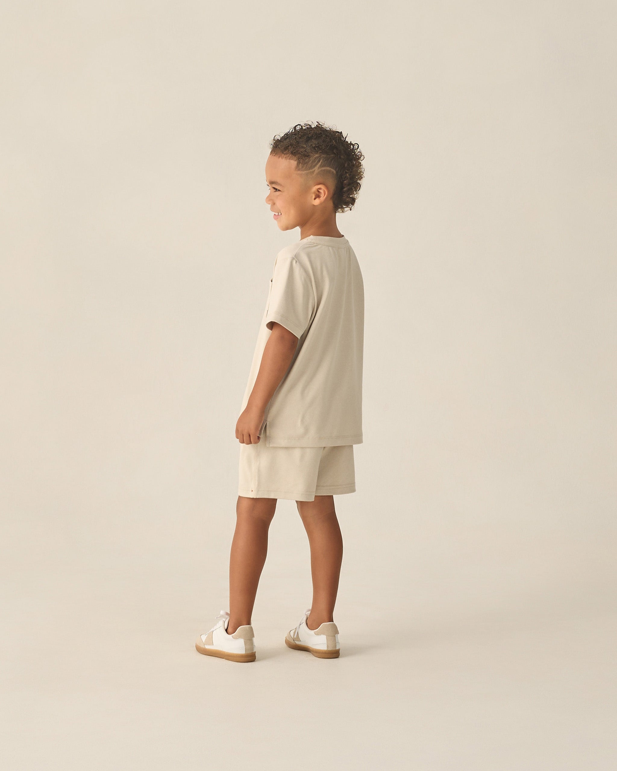 Oceanside Tech Short Heathered Pebble - Rylee + Cru | Kids Clothes | Trendy Baby Clothes | Modern Infant Outfits |