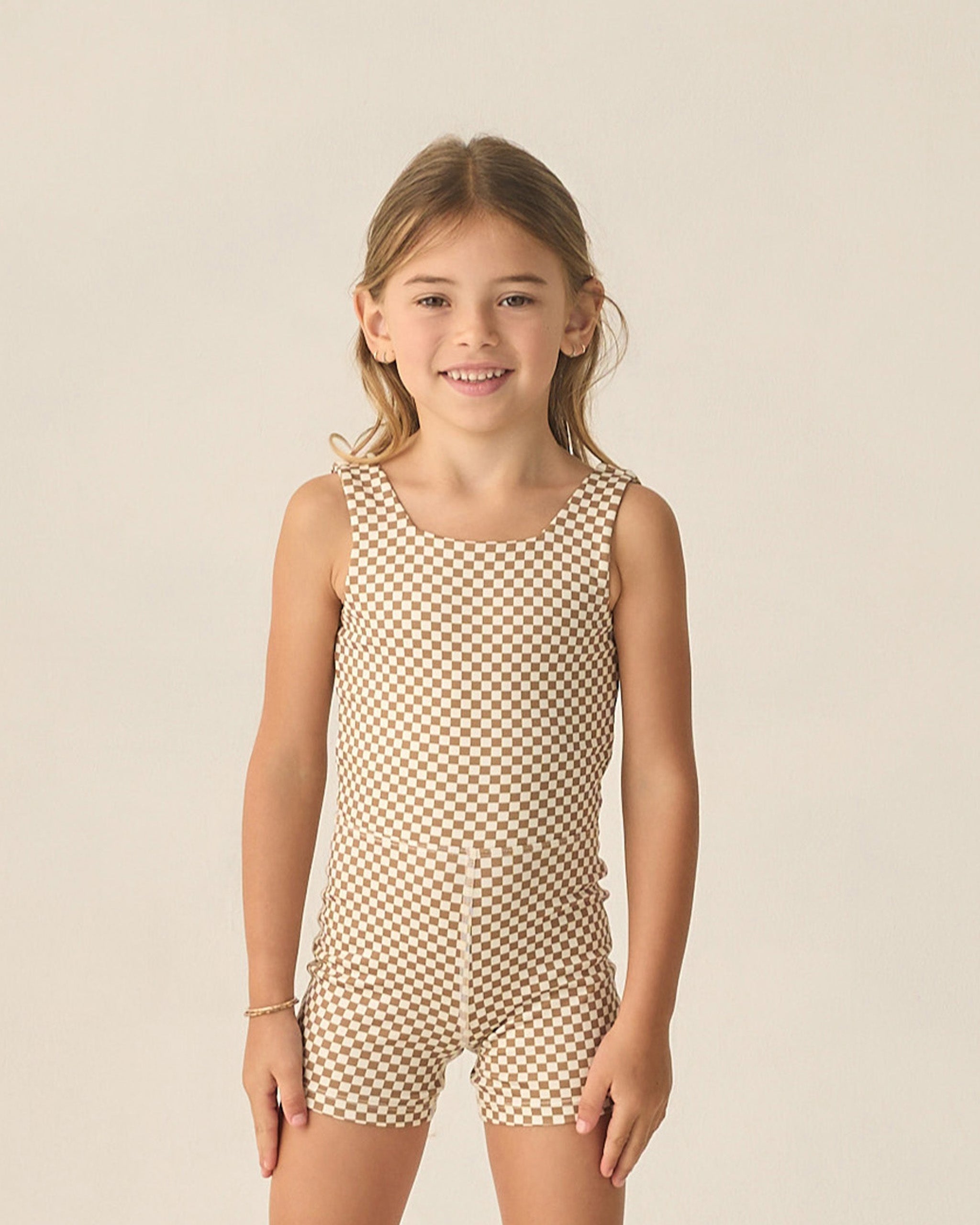 Malibu Bodysuit Ocre Check - Rylee + Cru | Kids Clothes | Trendy Baby Clothes | Modern Infant Outfits |