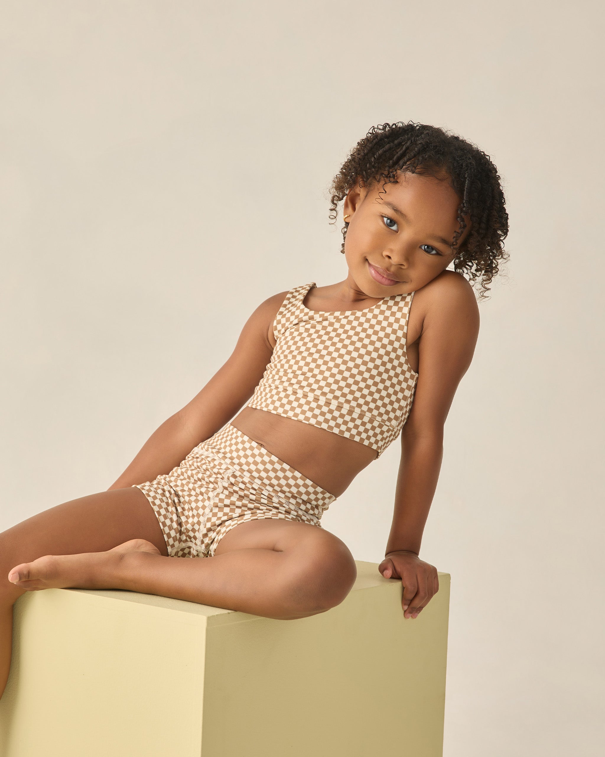 Shortie Short Ocre Check - Rylee + Cru | Kids Clothes | Trendy Baby Clothes | Modern Infant Outfits |