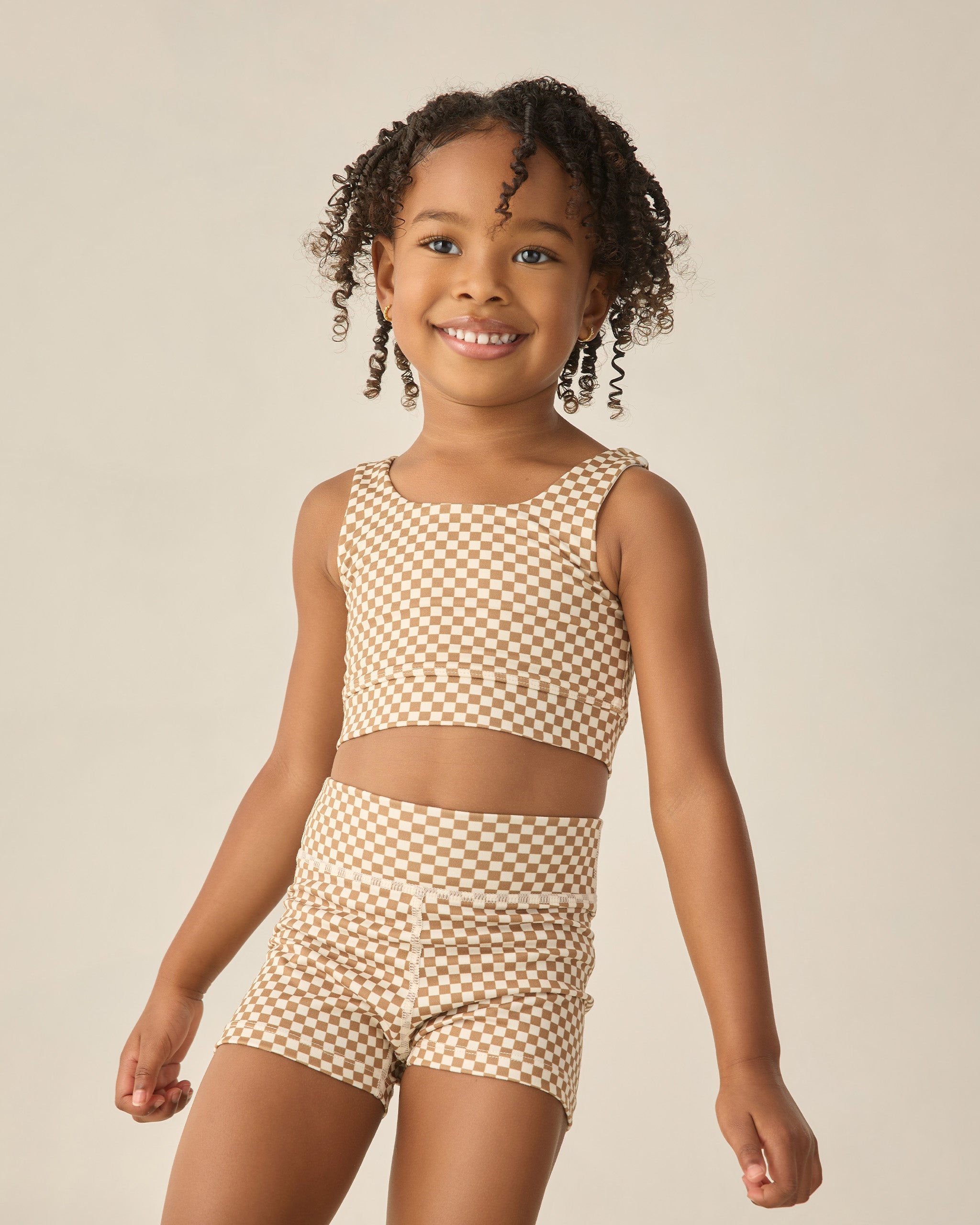 Swift Sports Bra Ocre Check - Rylee + Cru | Kids Clothes | Trendy Baby Clothes | Modern Infant Outfits |
