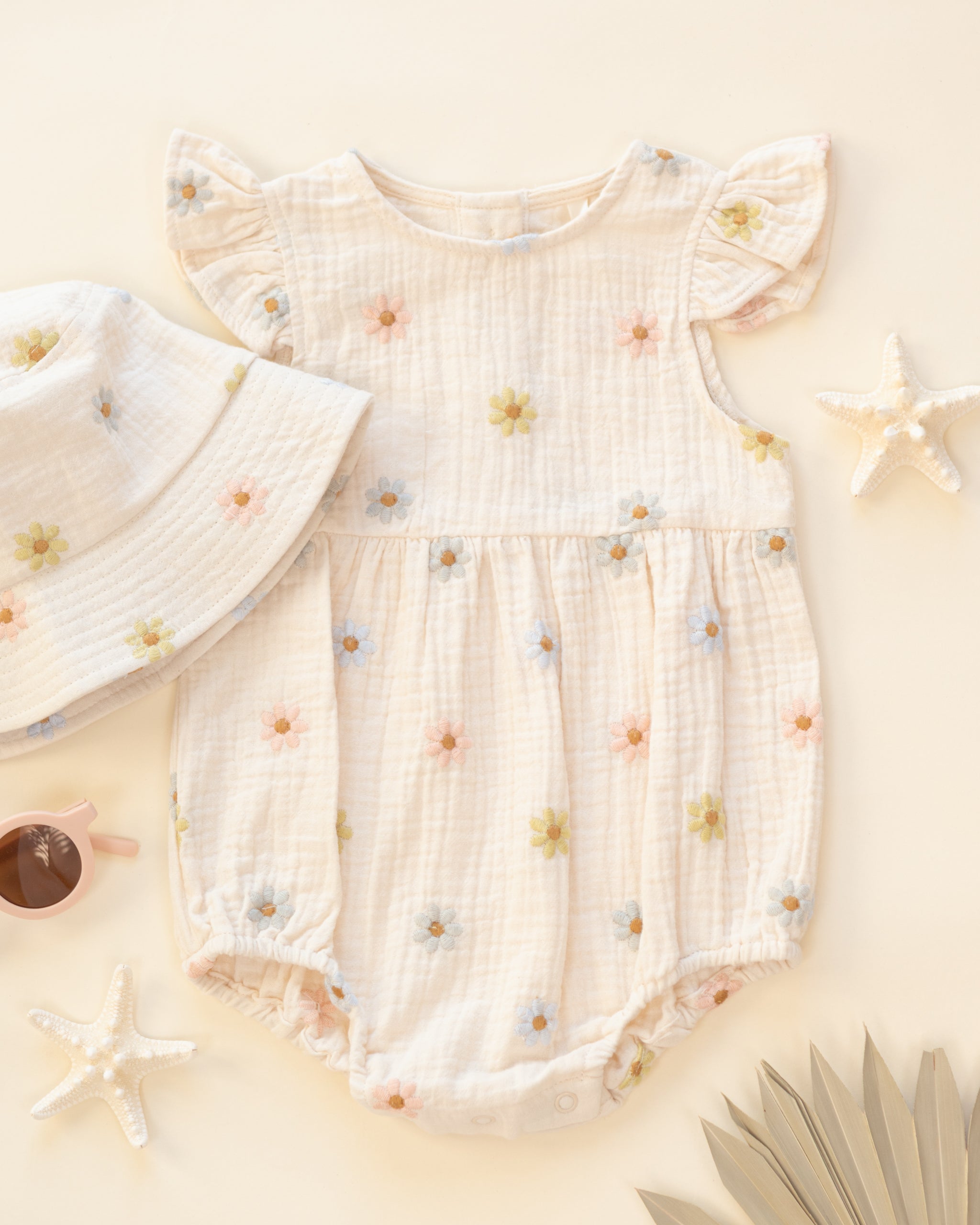 Amelia Romper Embroidered Daisies - Rylee + Cru | Kids Clothes | Trendy Baby Clothes | Modern Infant Outfits |