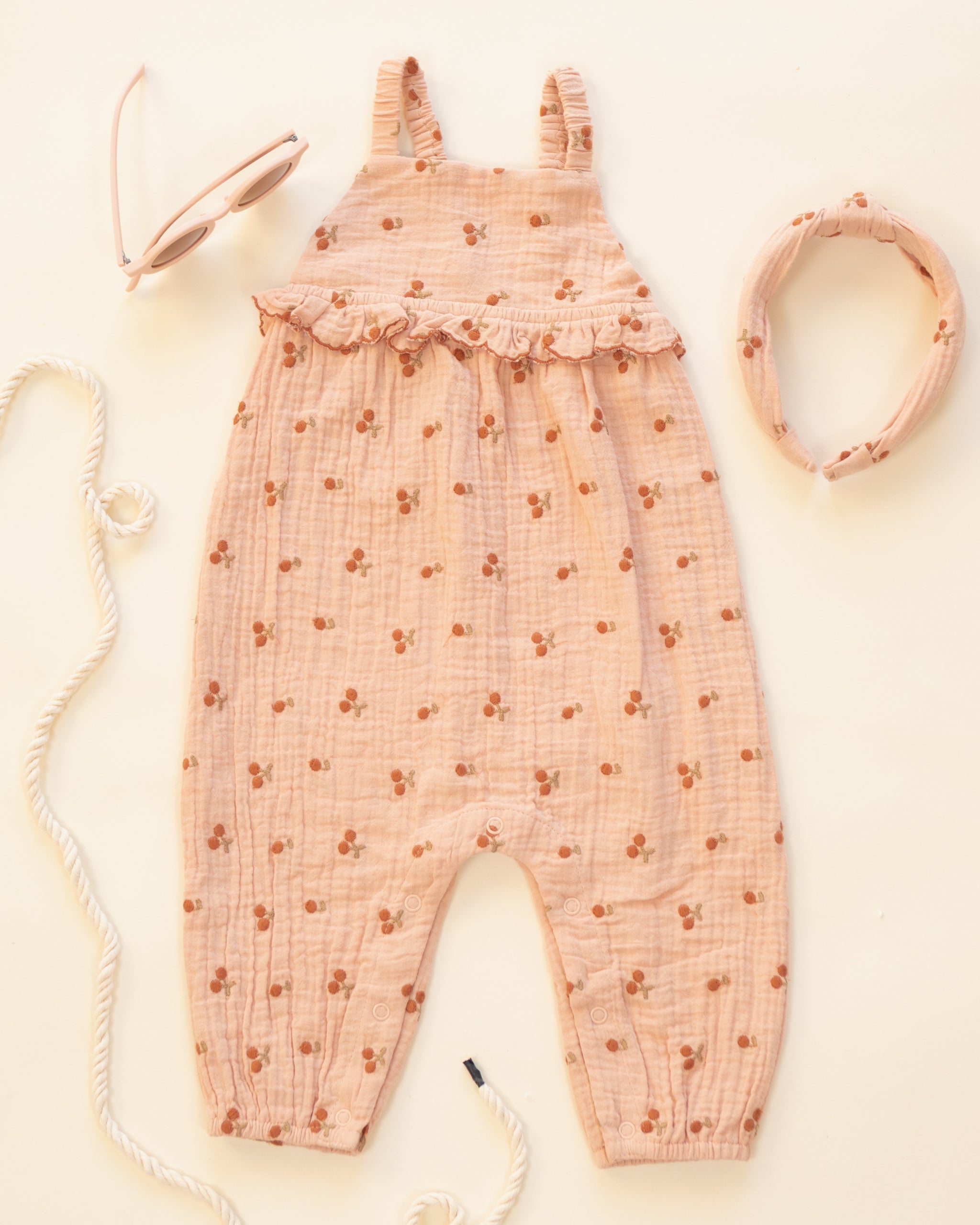 Kinsley Jumpsuit Cherry Embroidery - Rylee + Cru | Kids Clothes | Trendy Baby Clothes | Modern Infant Outfits |