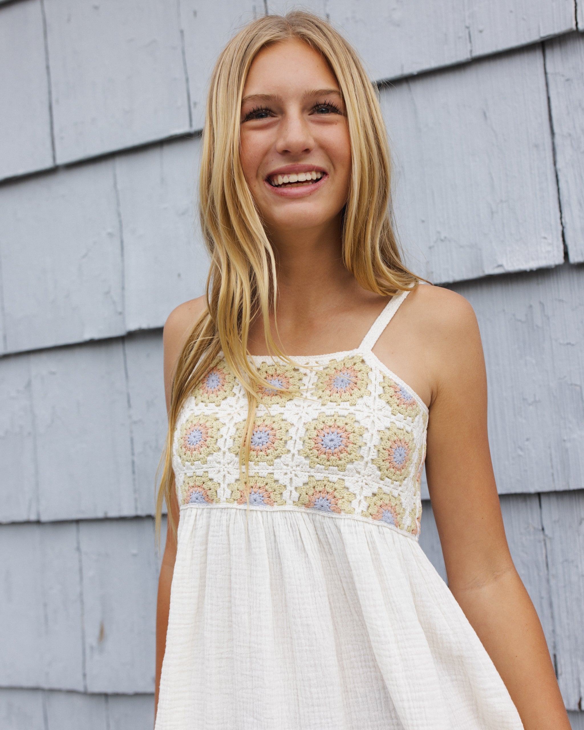Teen Crochet Sundress Citron Daisy Check - Rylee + Cru | Kids Clothes | Trendy Baby Clothes | Modern Infant Outfits |