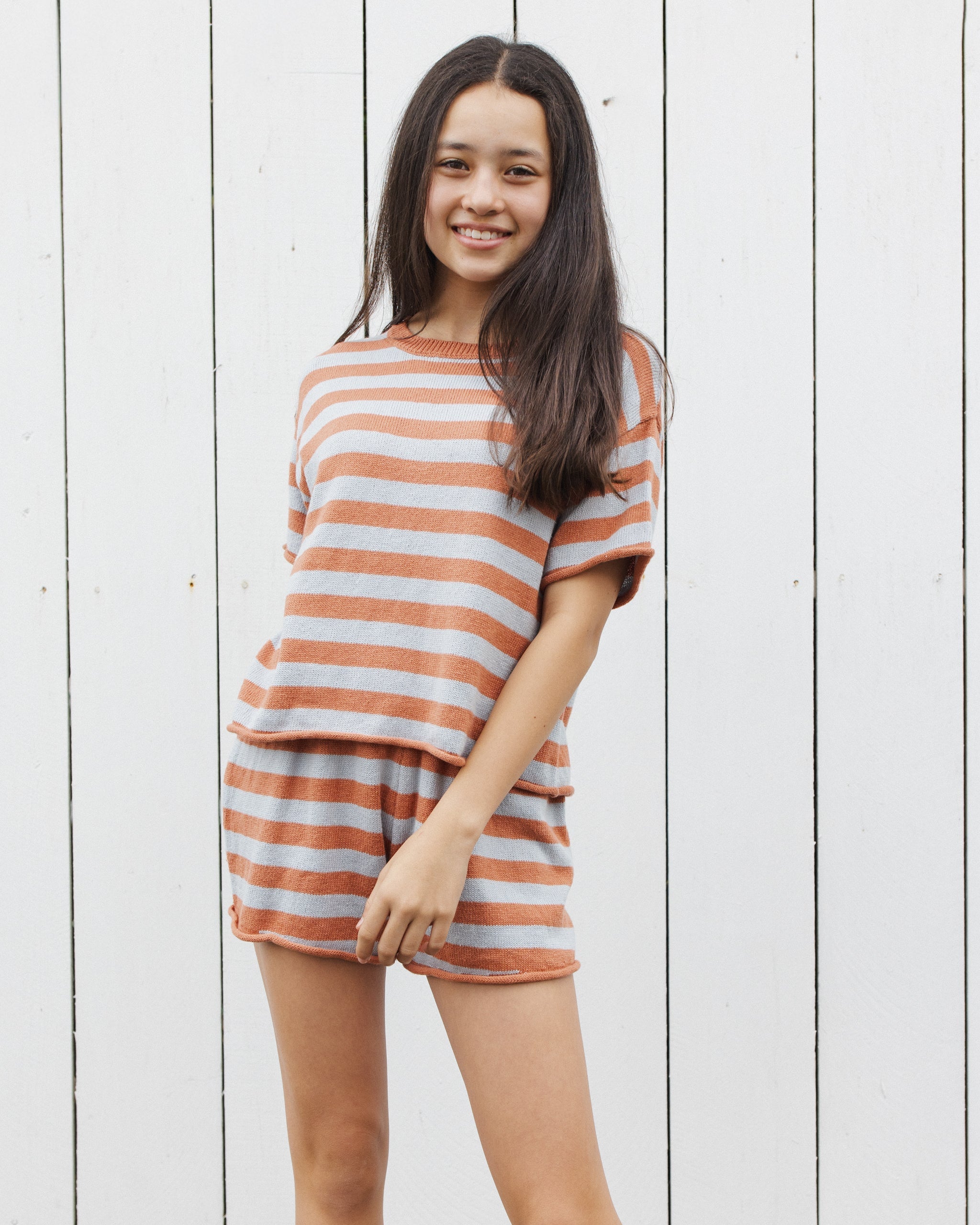 Teen Summer Knit Set Poppy + Light Blue Stripe - Rylee + Cru | Kids Clothes | Trendy Baby Clothes | Modern Infant Outfits |