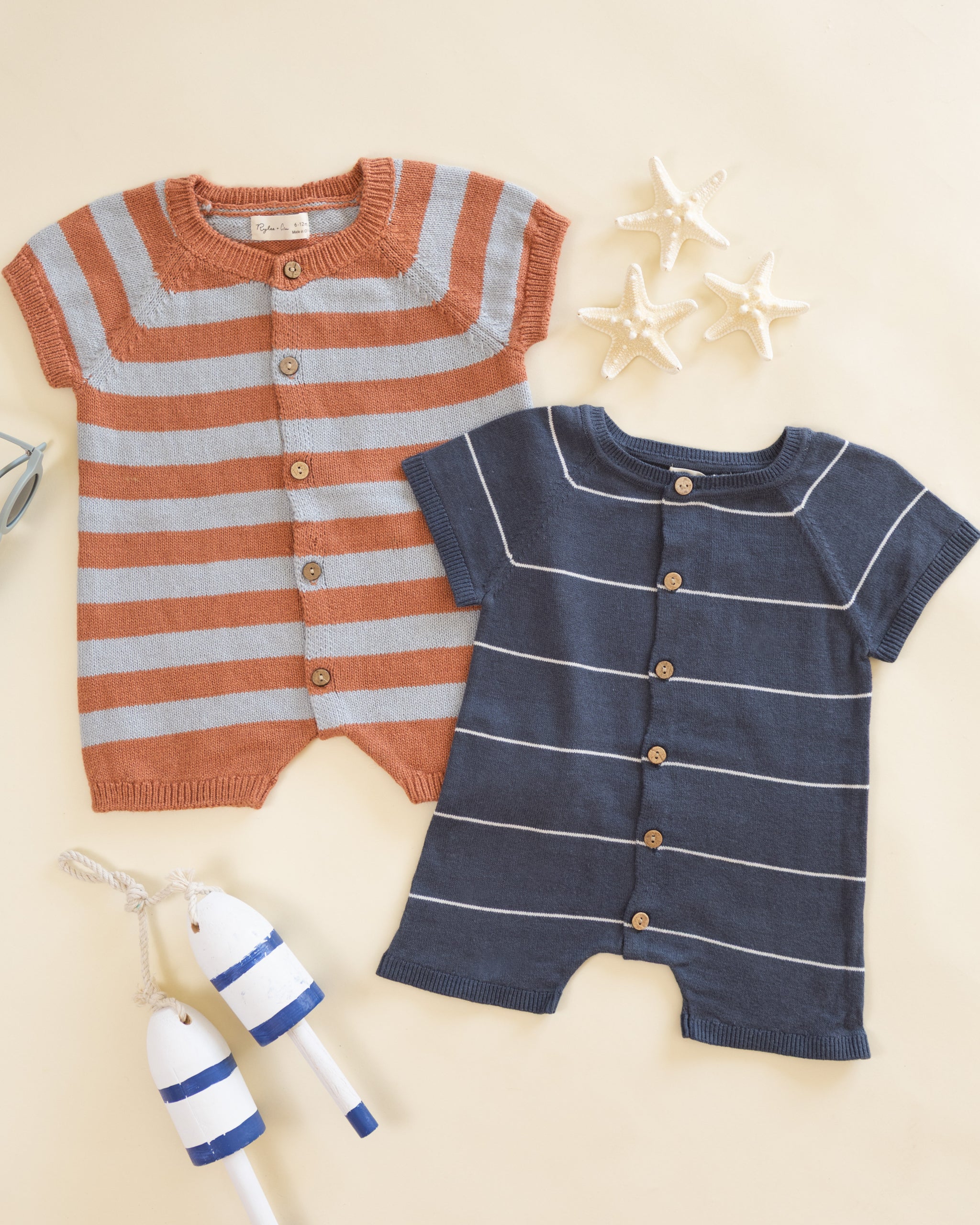 Liam Knit Romper Navy Stripe - Rylee + Cru | Kids Clothes | Trendy Baby Clothes | Modern Infant Outfits |
