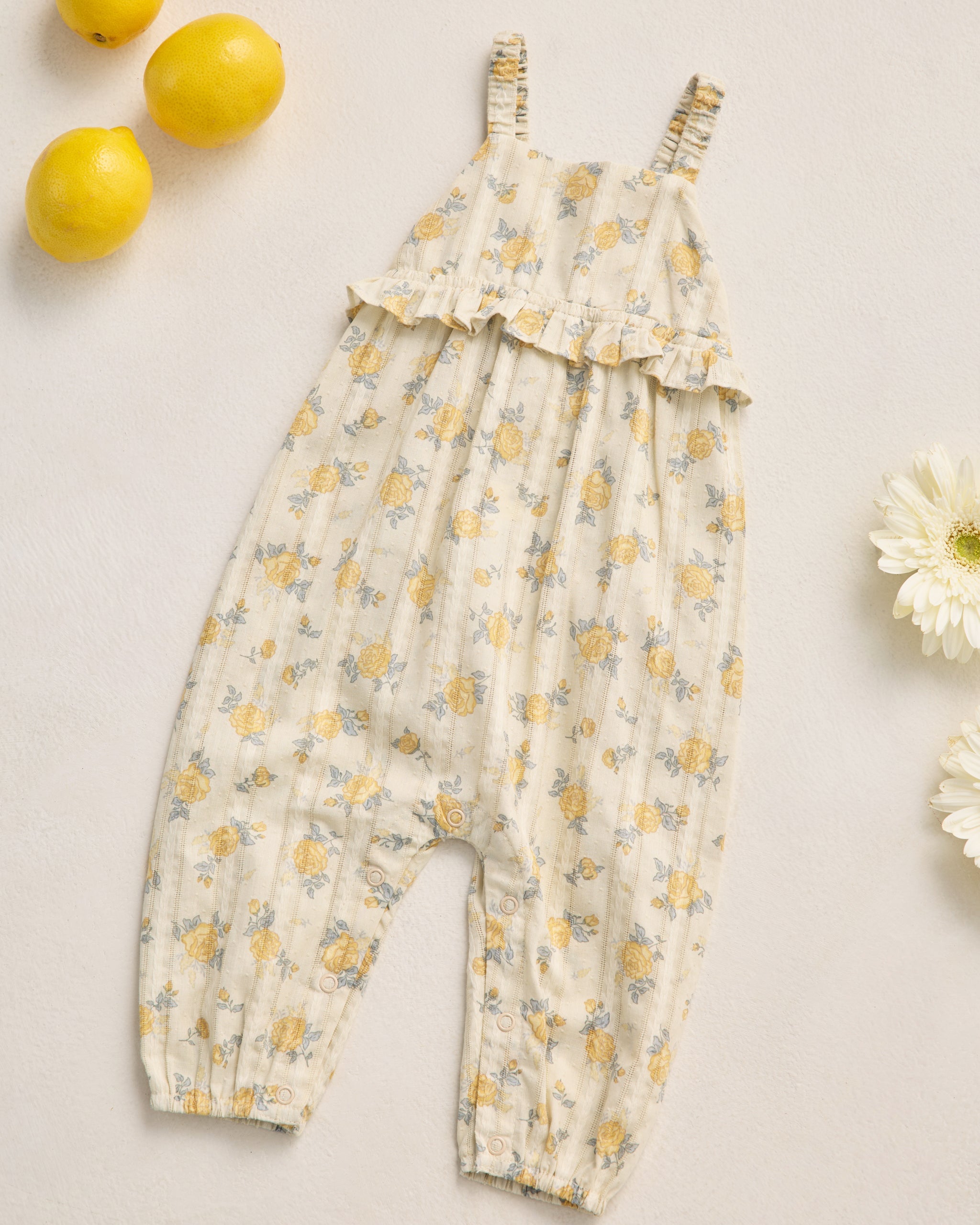 Kinsley Jumpsuit Lemon Ditsy Flower - Rylee + Cru | Kids Clothes | Trendy Baby Clothes | Modern Infant Outfits |
