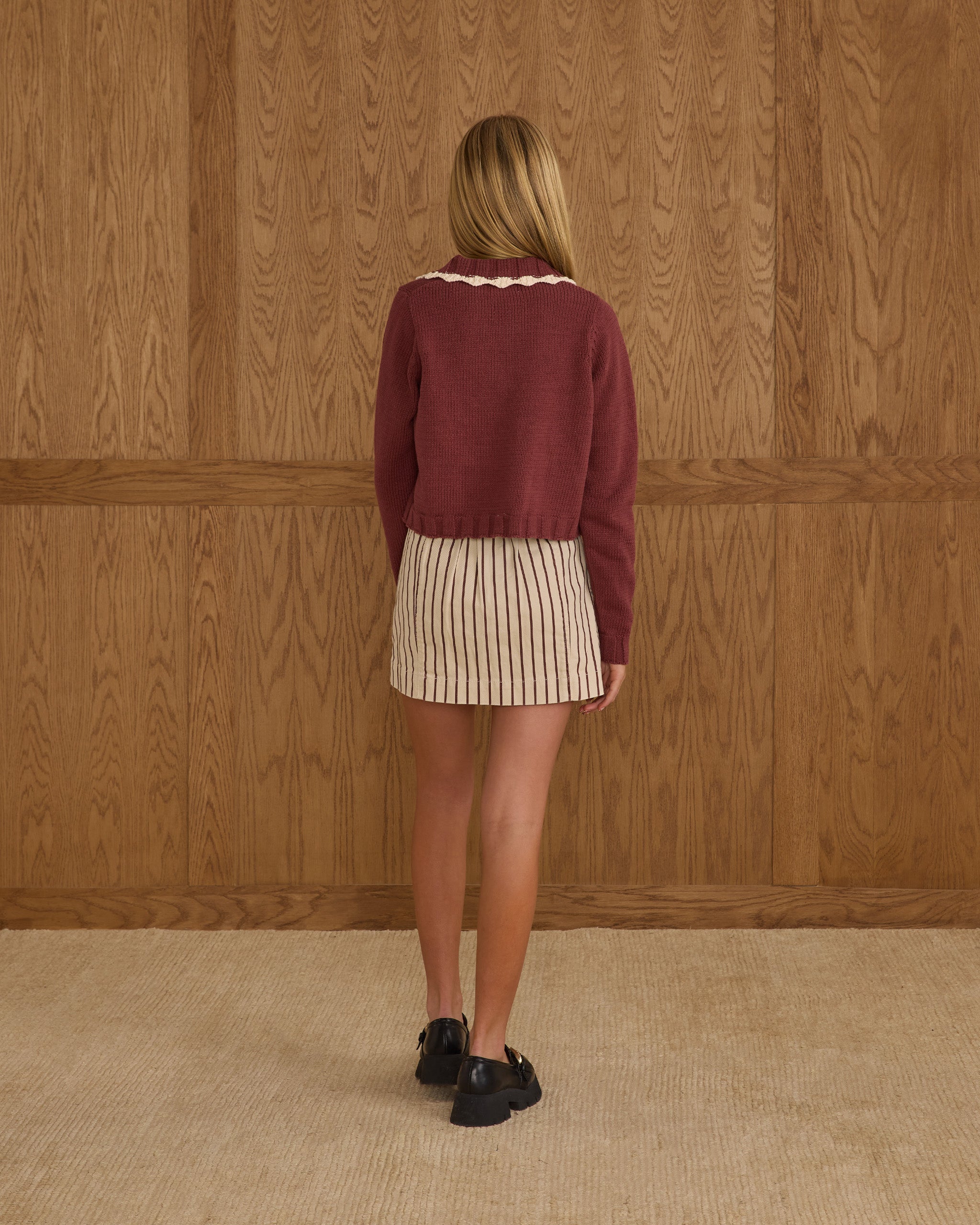 Collared Cardigan || Burgundy Teen