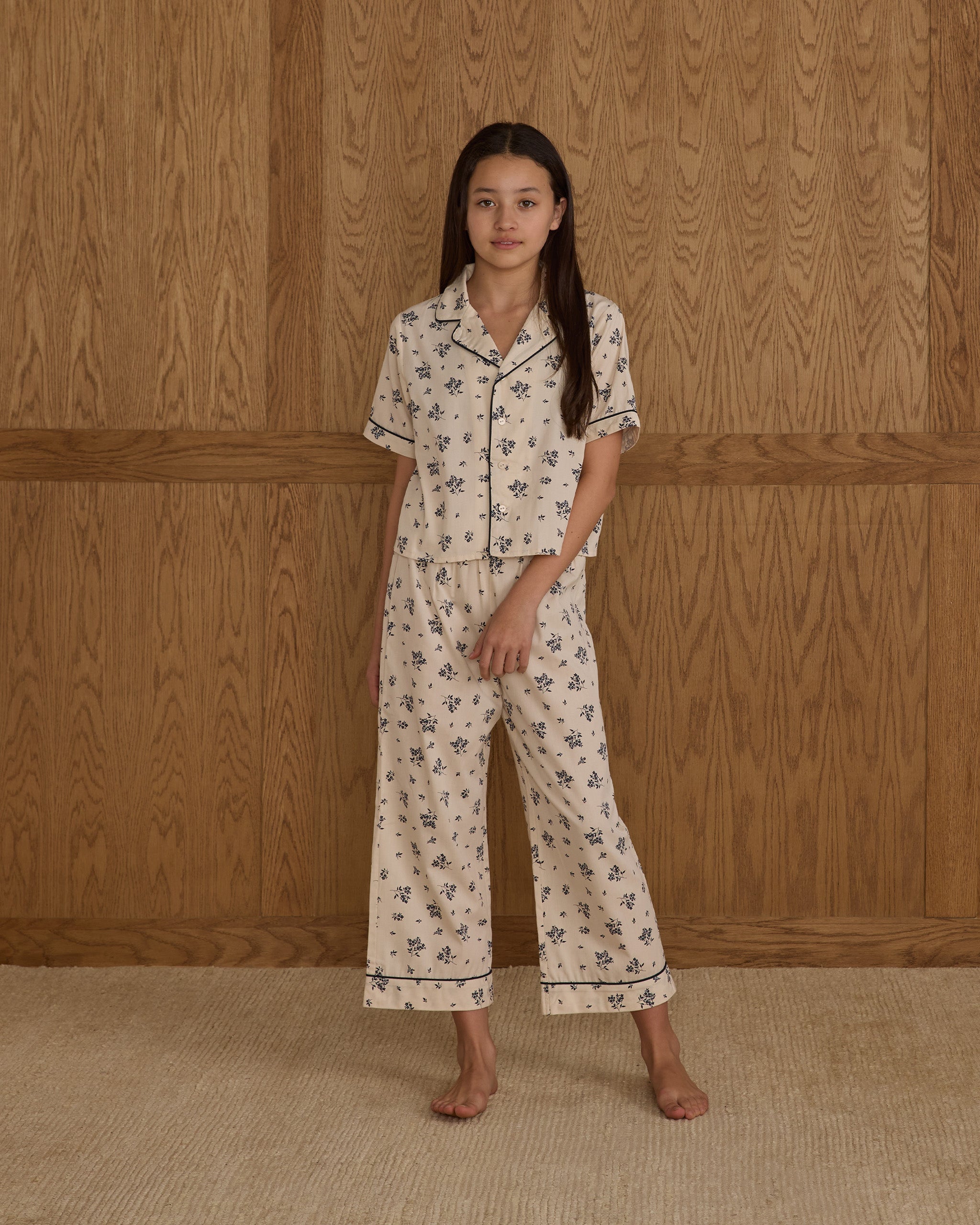 Ensemble pyjama tissé || Ado à fleurs bleues