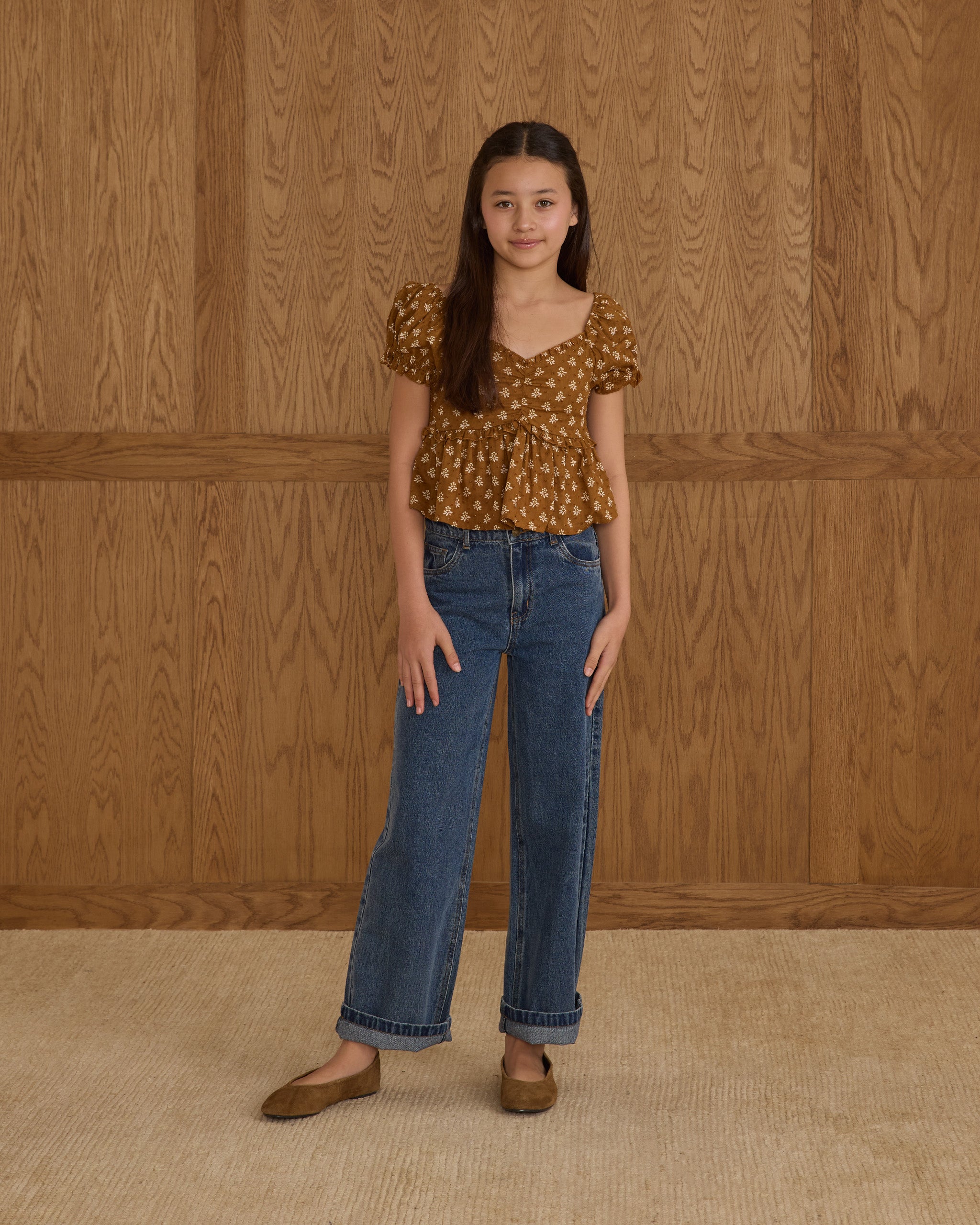 Pantalon ample à jambes larges || Denim indigo pour adolescentes