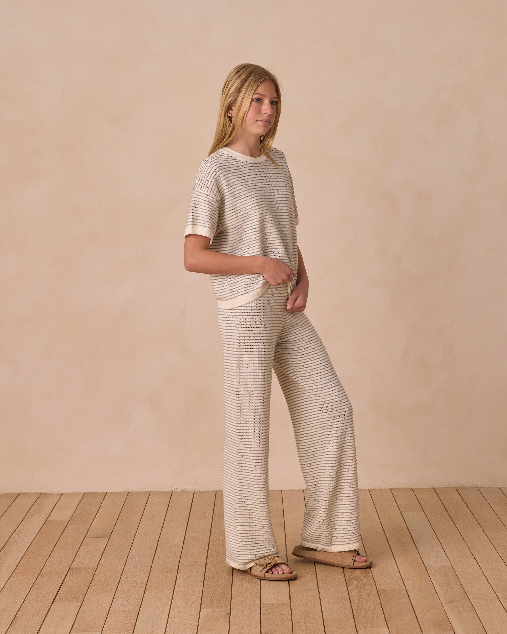 Knit Wide Leg Pant || Sage Stripe**