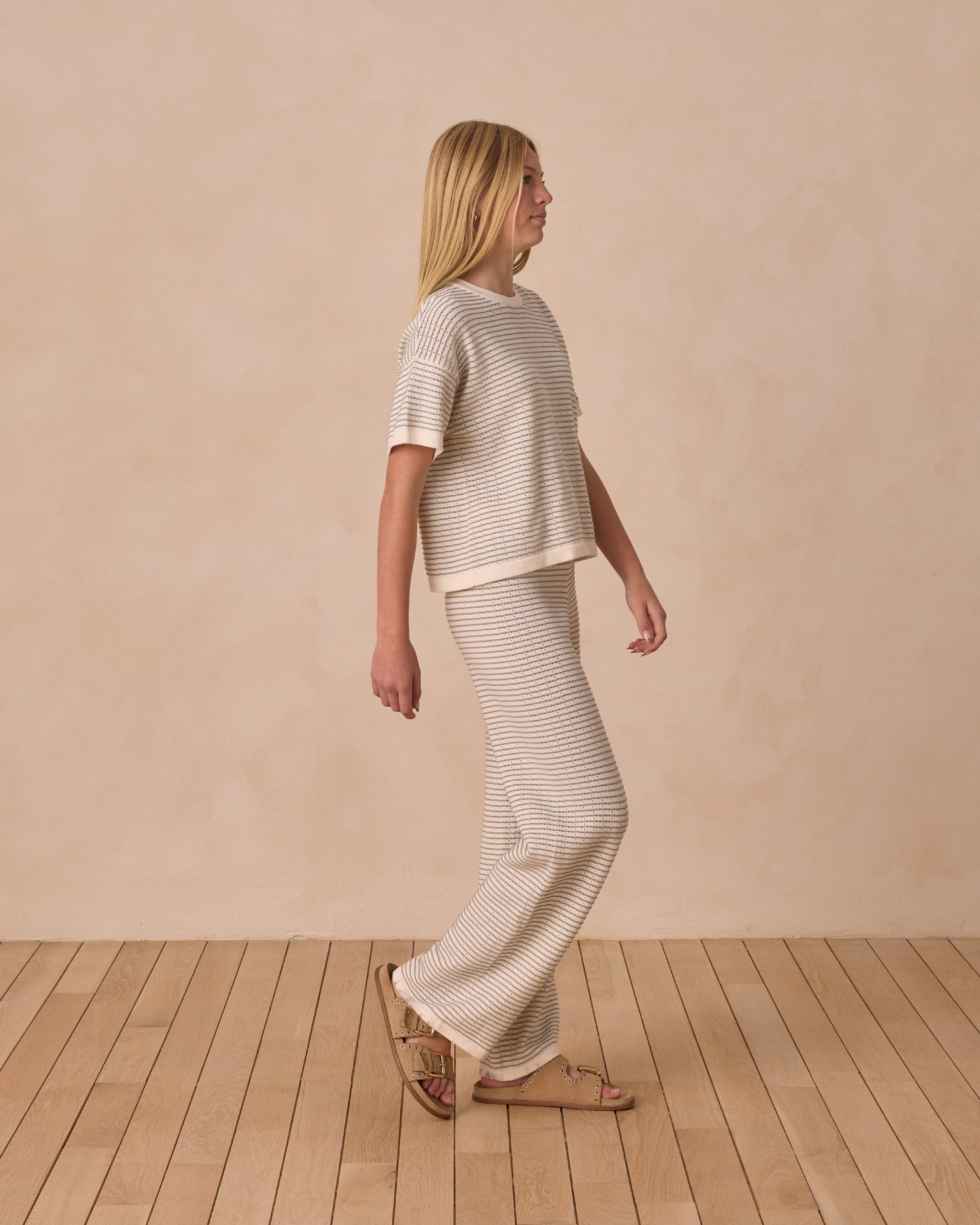 Knit Wide Leg Pant || Sage Stripe**