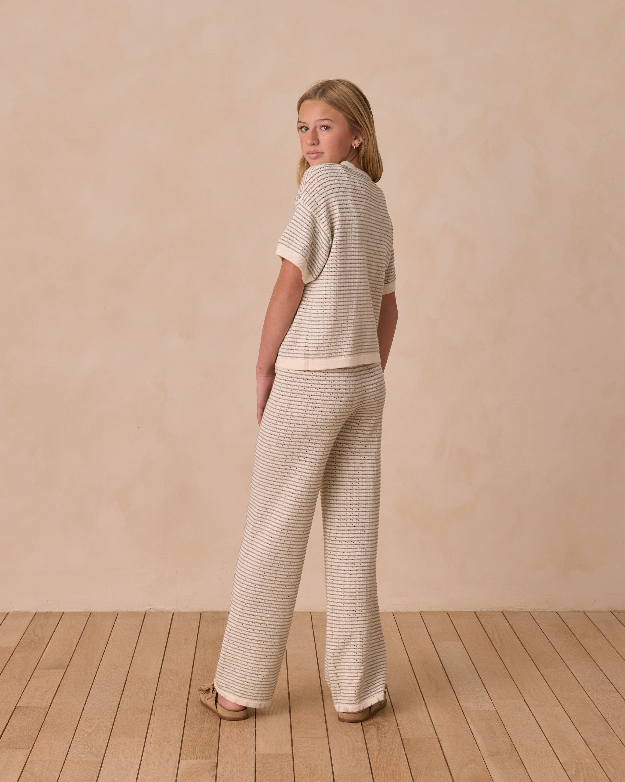 Knit Wide Leg Pant || Sage Stripe**