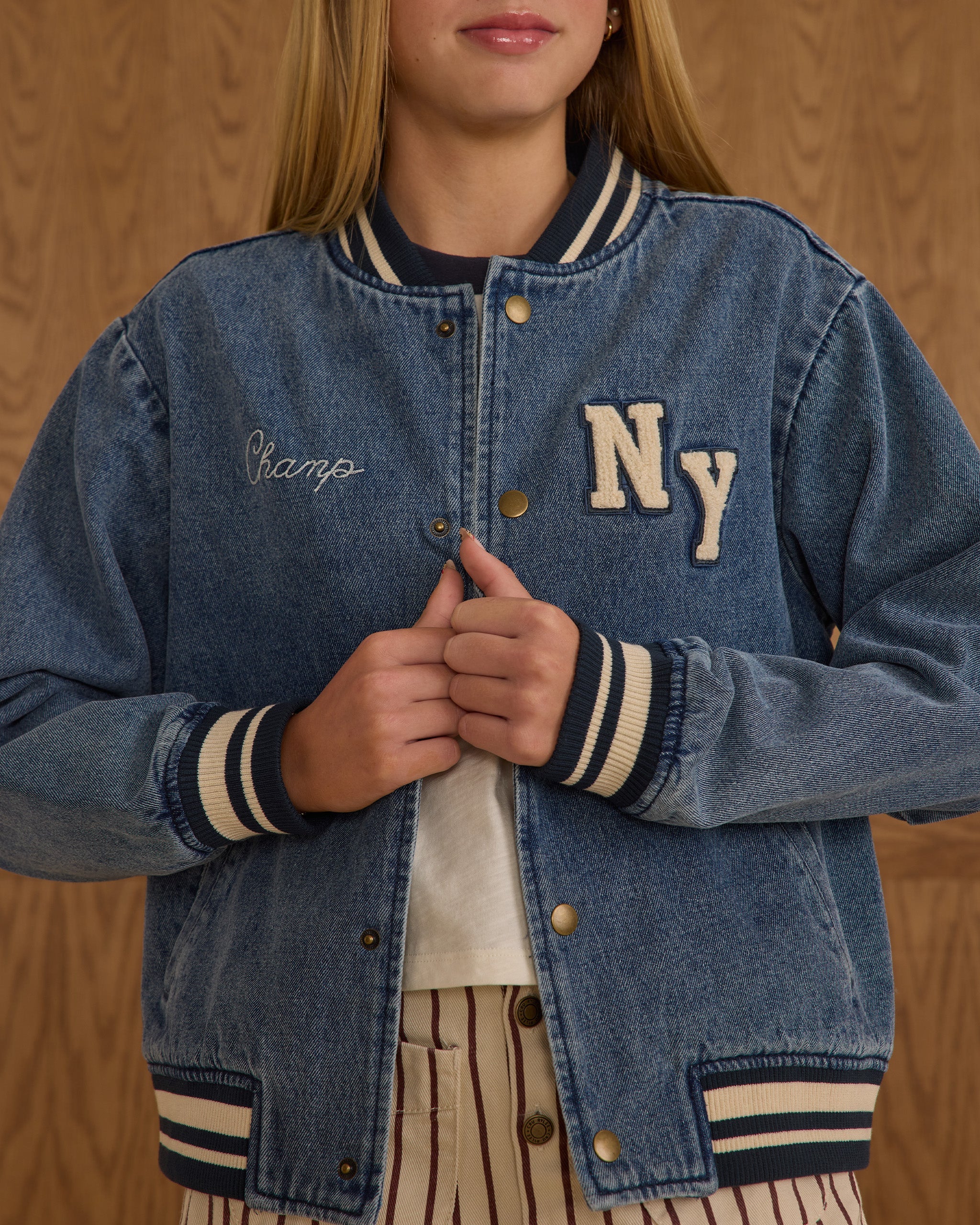 Veste universitaire | Denim indigo pour adolescent