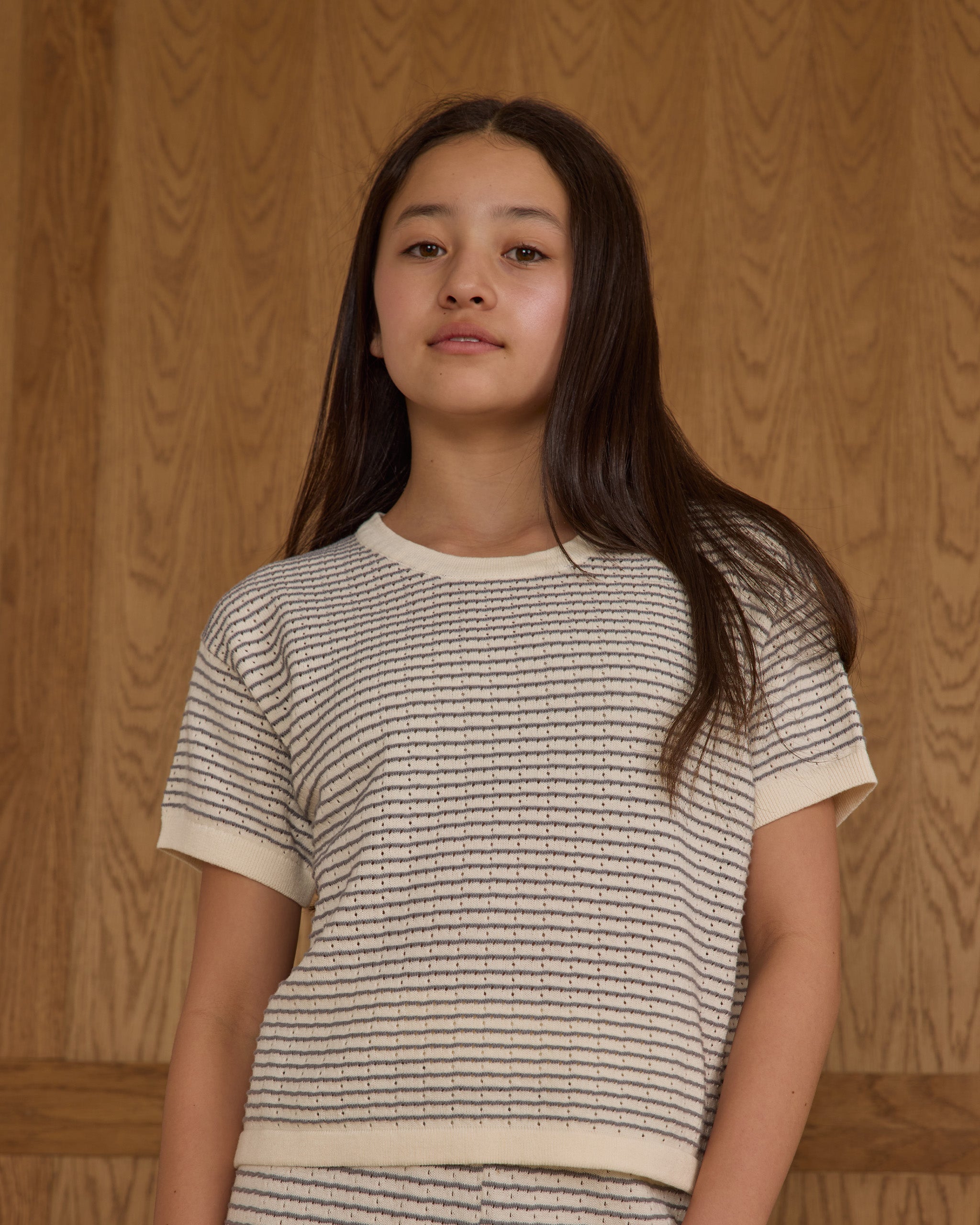 Boxy Crop Knit Tee || Dusty Blue Stripe - Rylee + Cru | Kids Clothes | Trendy Baby Clothes | Modern Infant Outfits |