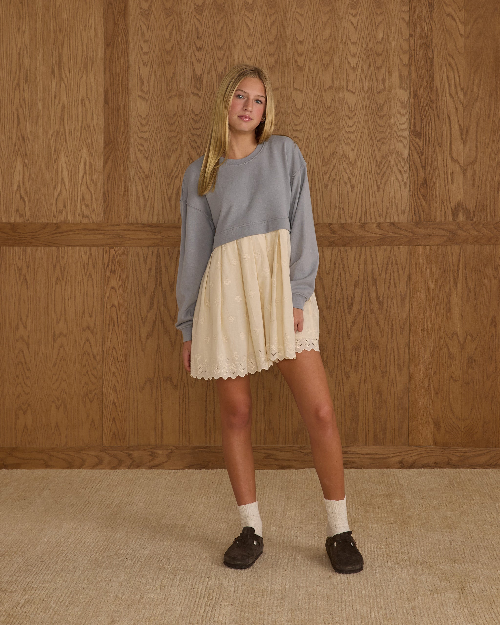 Sweatshirt Dress || Dusty Blue - Rylee + Cru | Kids Clothes | Trendy Baby Clothes | Modern Infant Outfits |