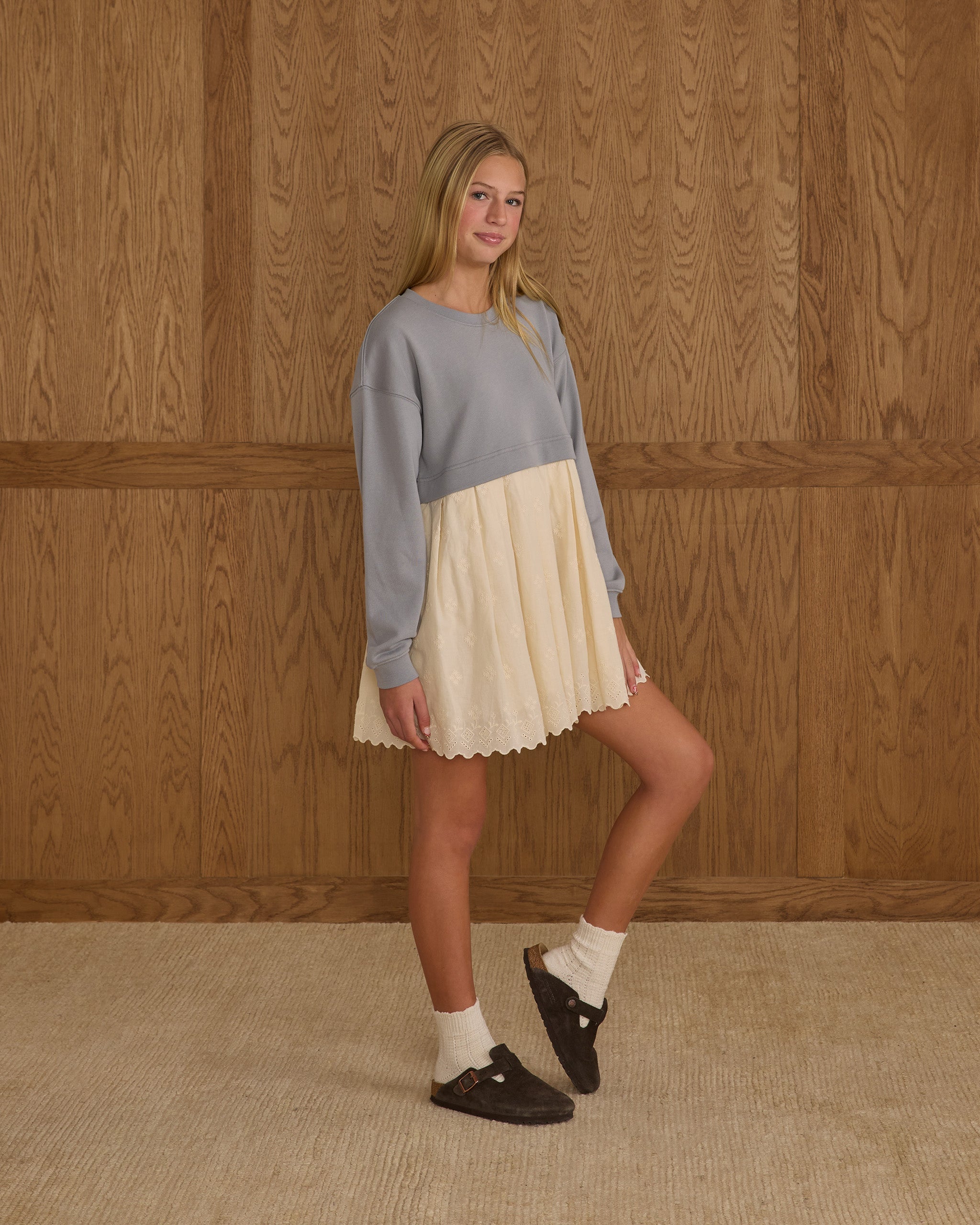 Sweatshirt Dress || Dusty Blue - Rylee + Cru | Kids Clothes | Trendy Baby Clothes | Modern Infant Outfits |