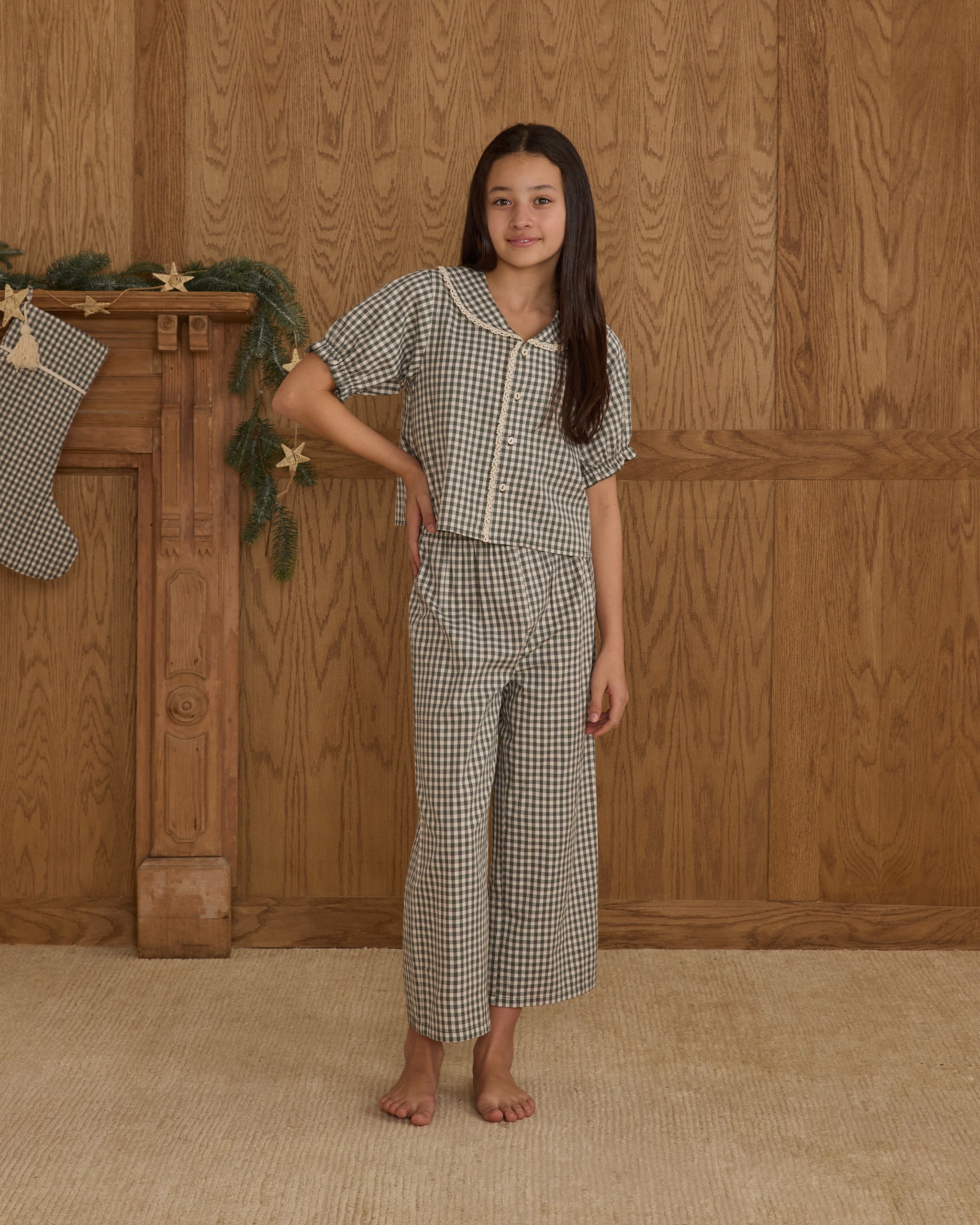 Ruffle Pajamas || Evergreen Gingham - Teen