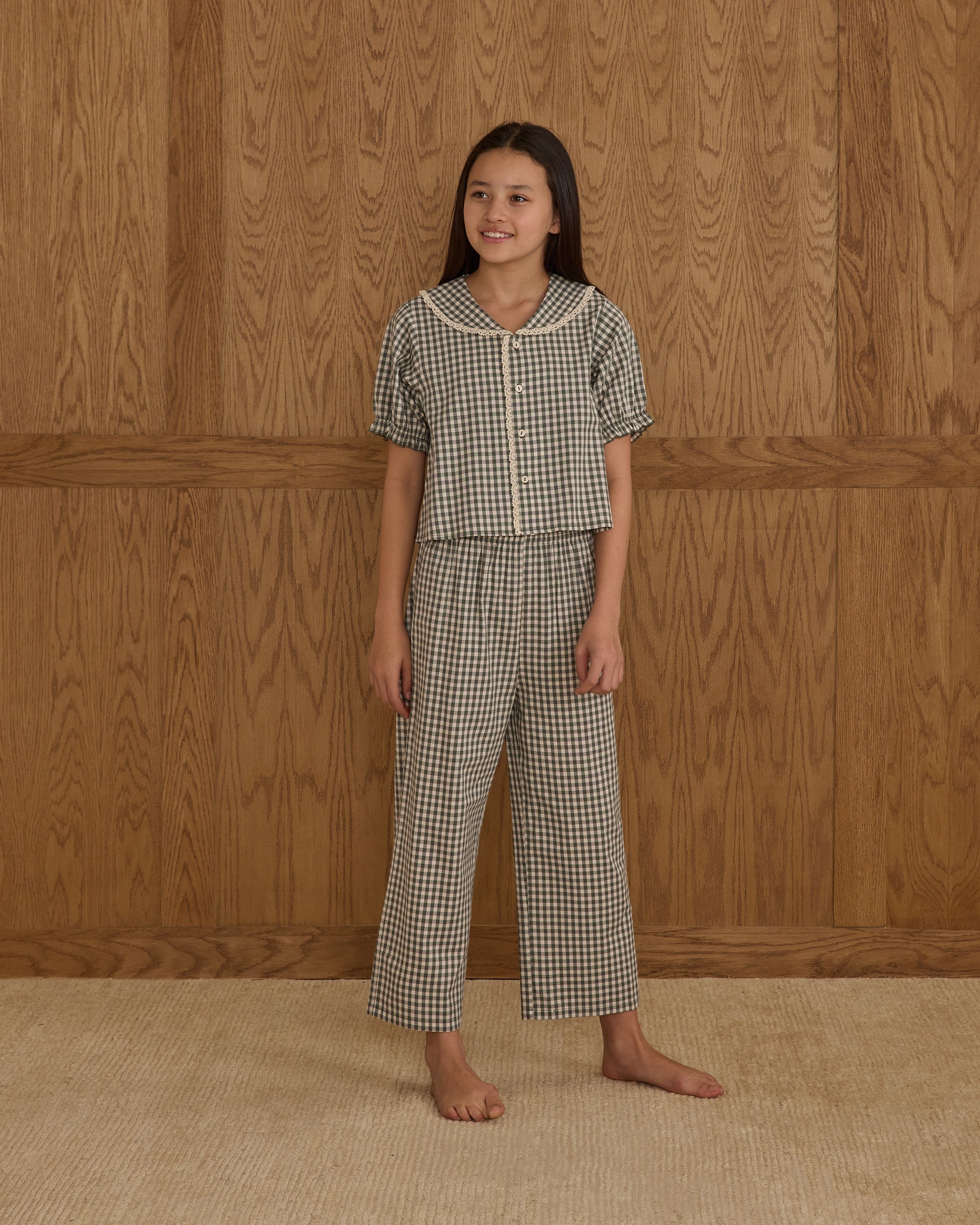 Ruffle Pajamas || Evergreen Gingham - Teen