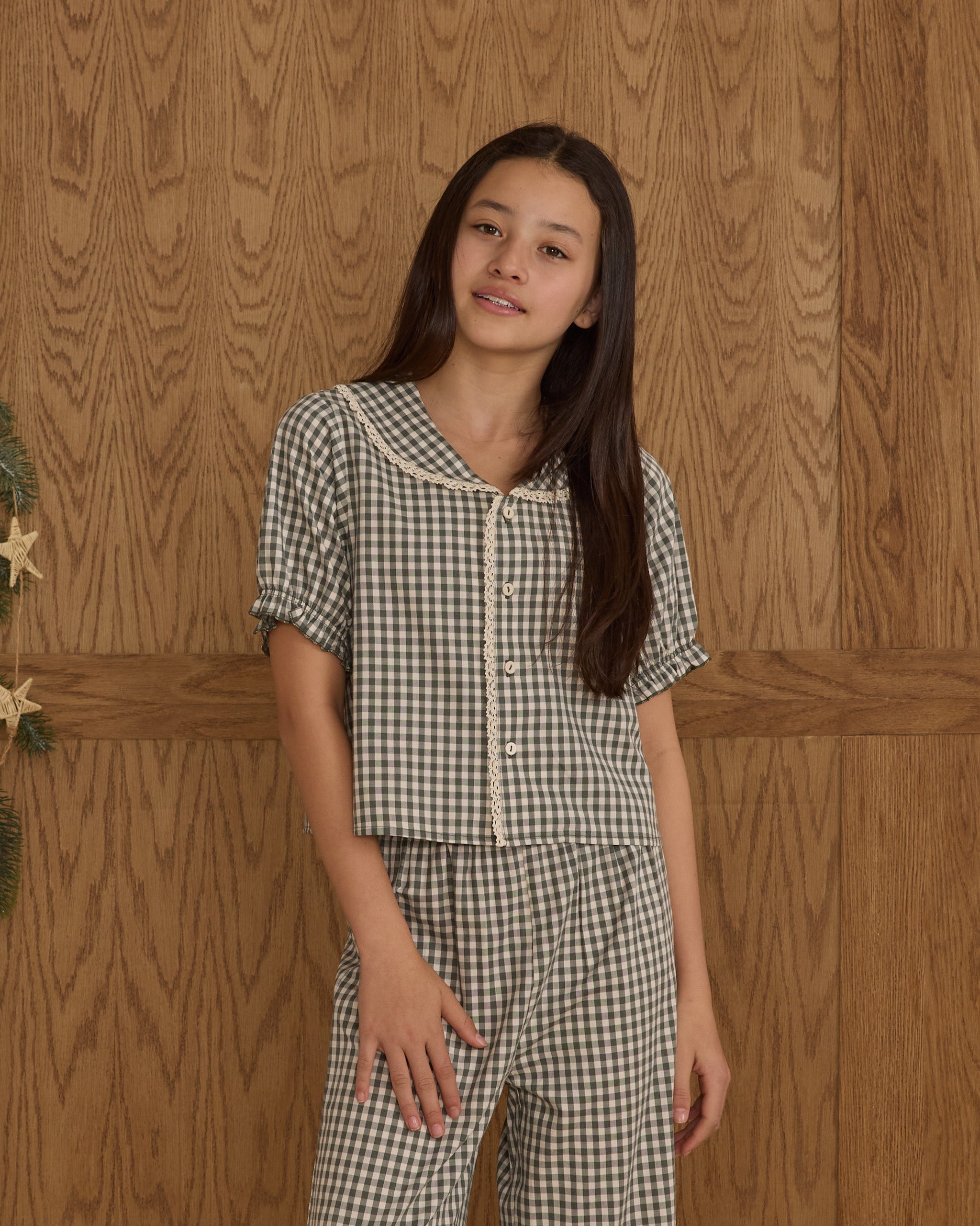 Ruffle Pajamas || Evergreen Gingham - Teen