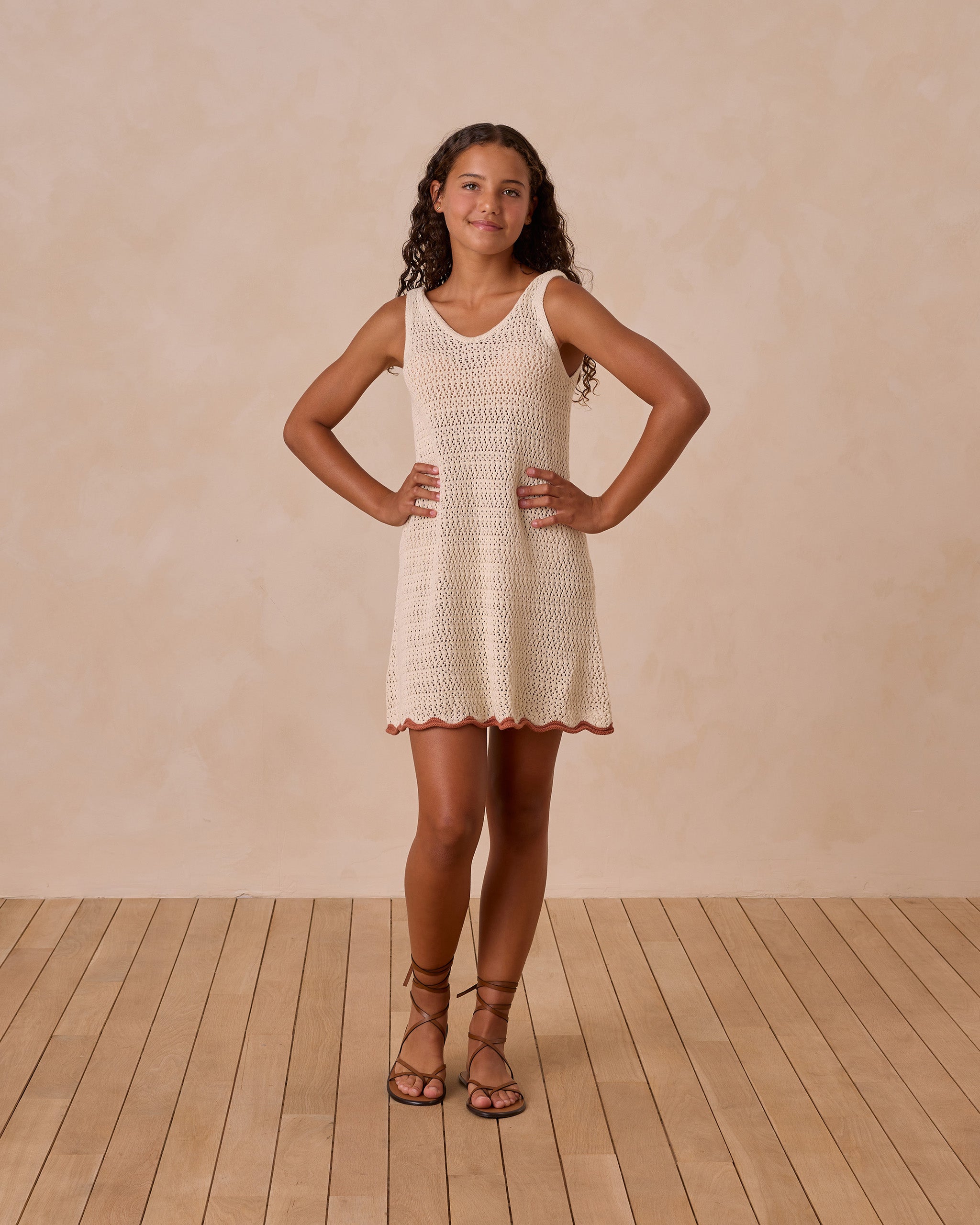 Crochet Tank Mini Dress || Natural**