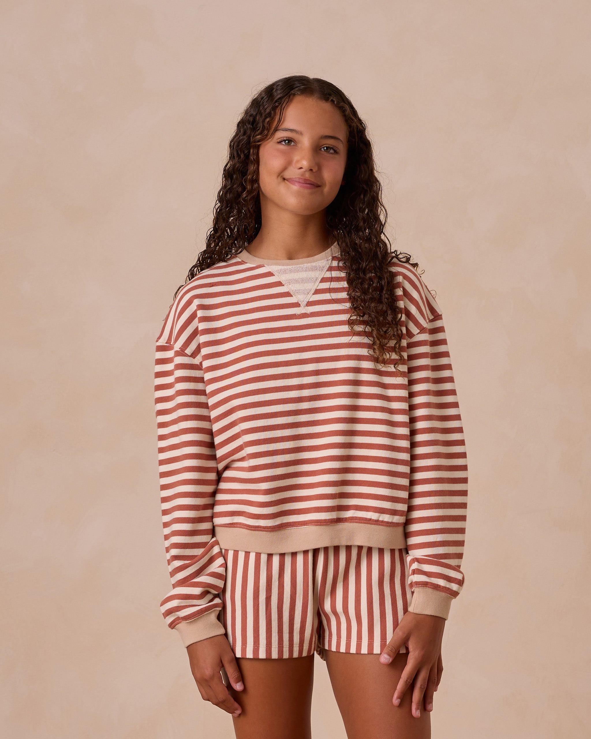 Oversized Crew + Short Set || Poppy Stripe