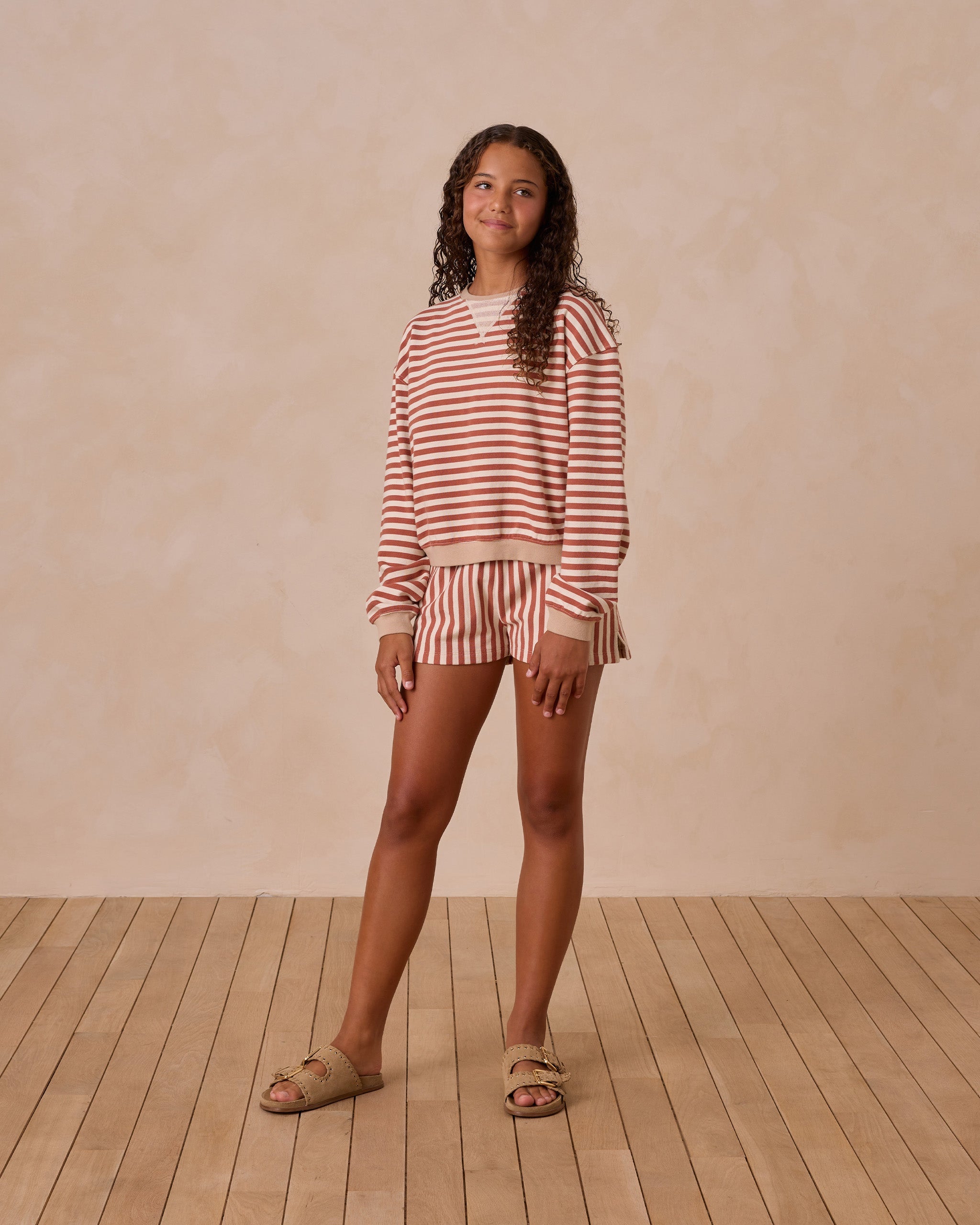 Oversized Crew + Short Set || Poppy Stripe