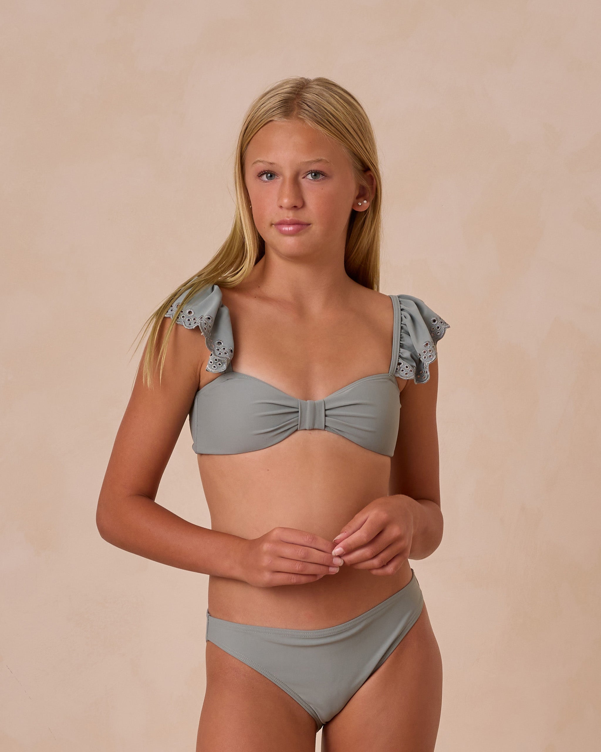 Ruffle Bandeau Bikini Set || Eucalyptus Teen