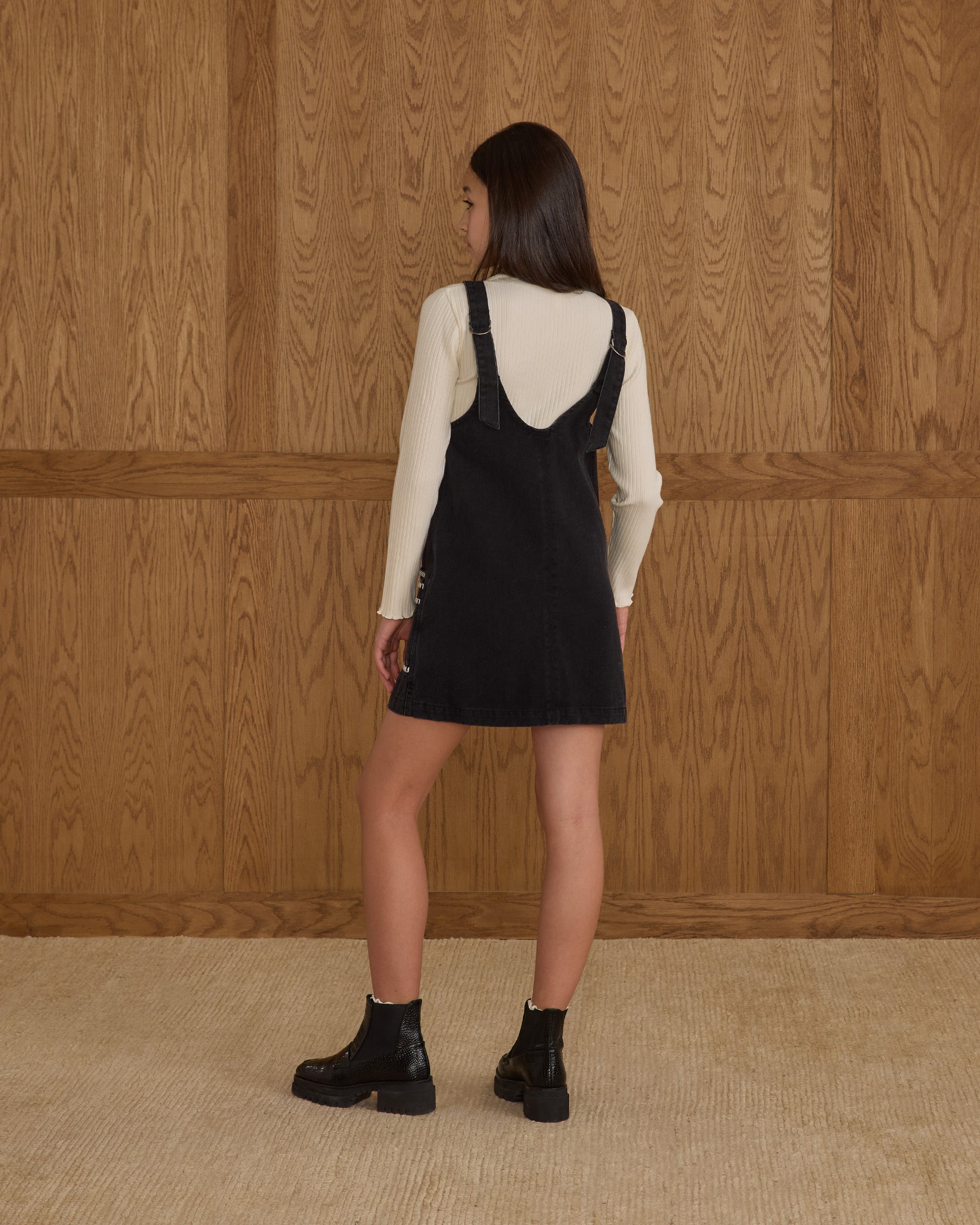 V-neck Overall Dress || Washed Black - Rylee + Cru | Kids Clothes | Trendy Baby Clothes | Modern Infant Outfits |