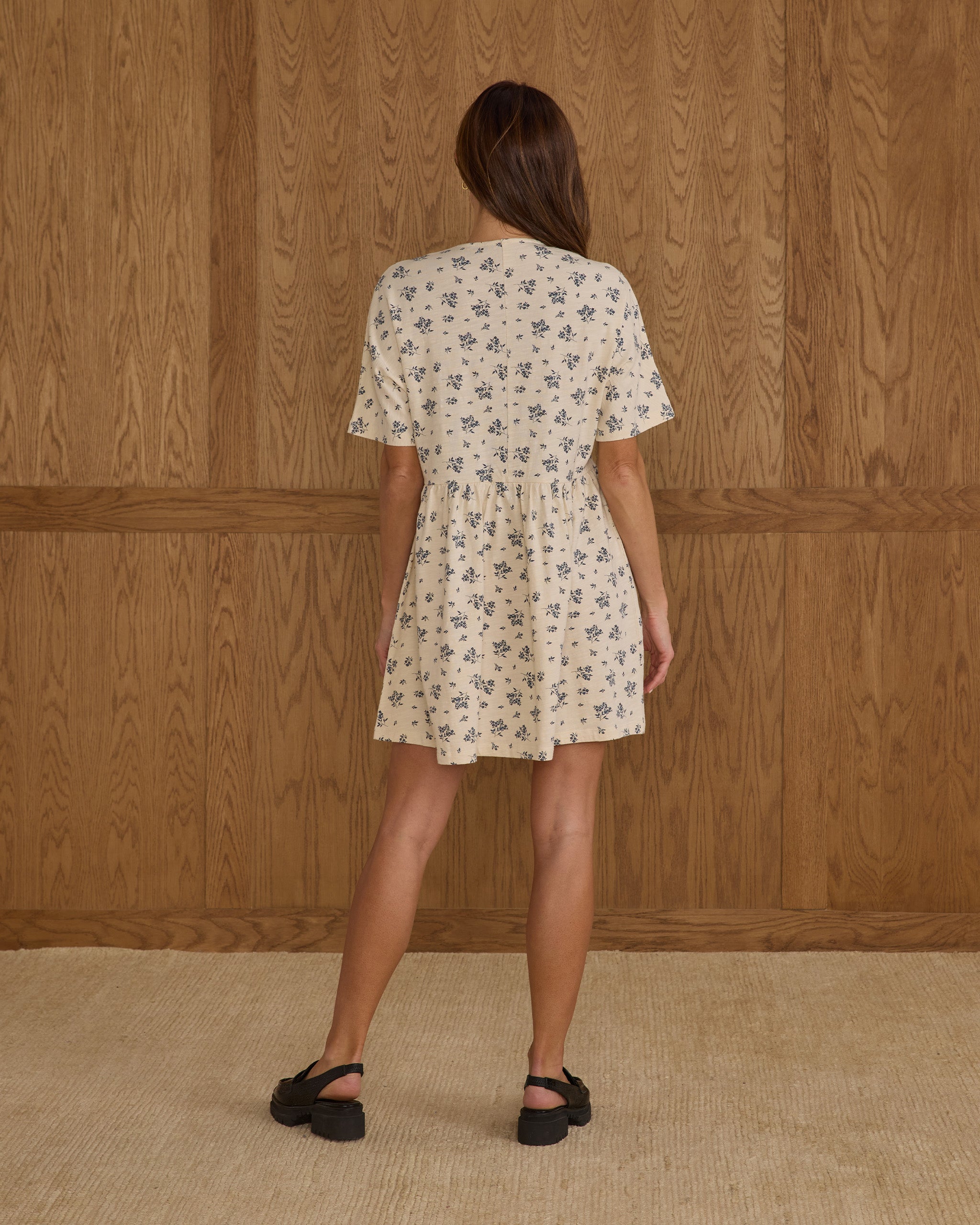 Button Jersey Mini Dress | Blue Floral