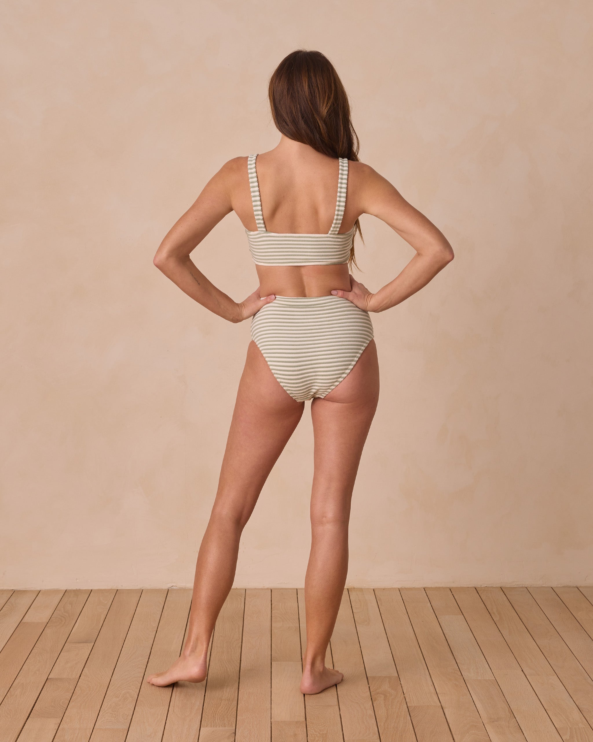 Banded High Waisted Bikini Bottom | Sage Stripe