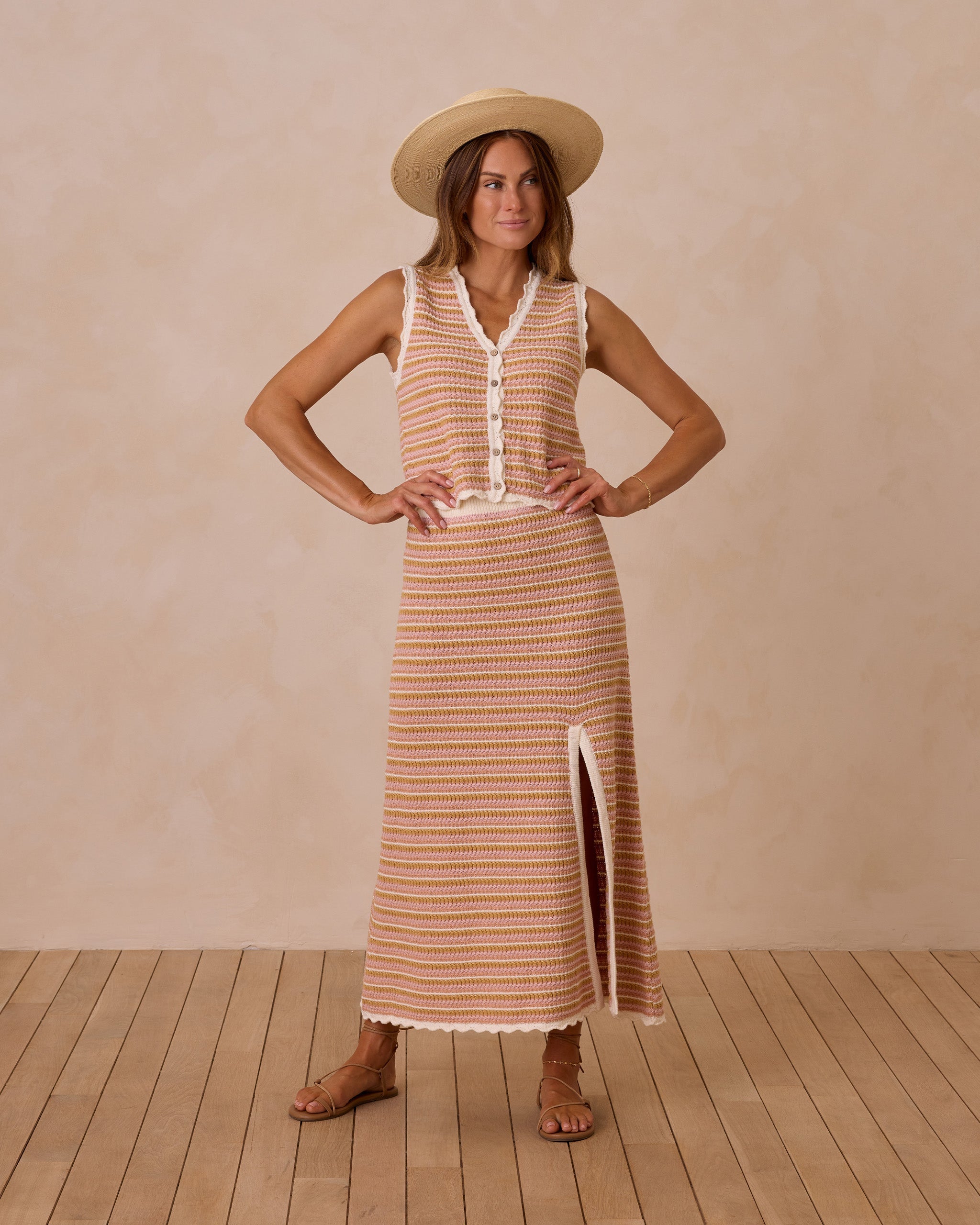 Knit Midi Skirt | Pink Stripe