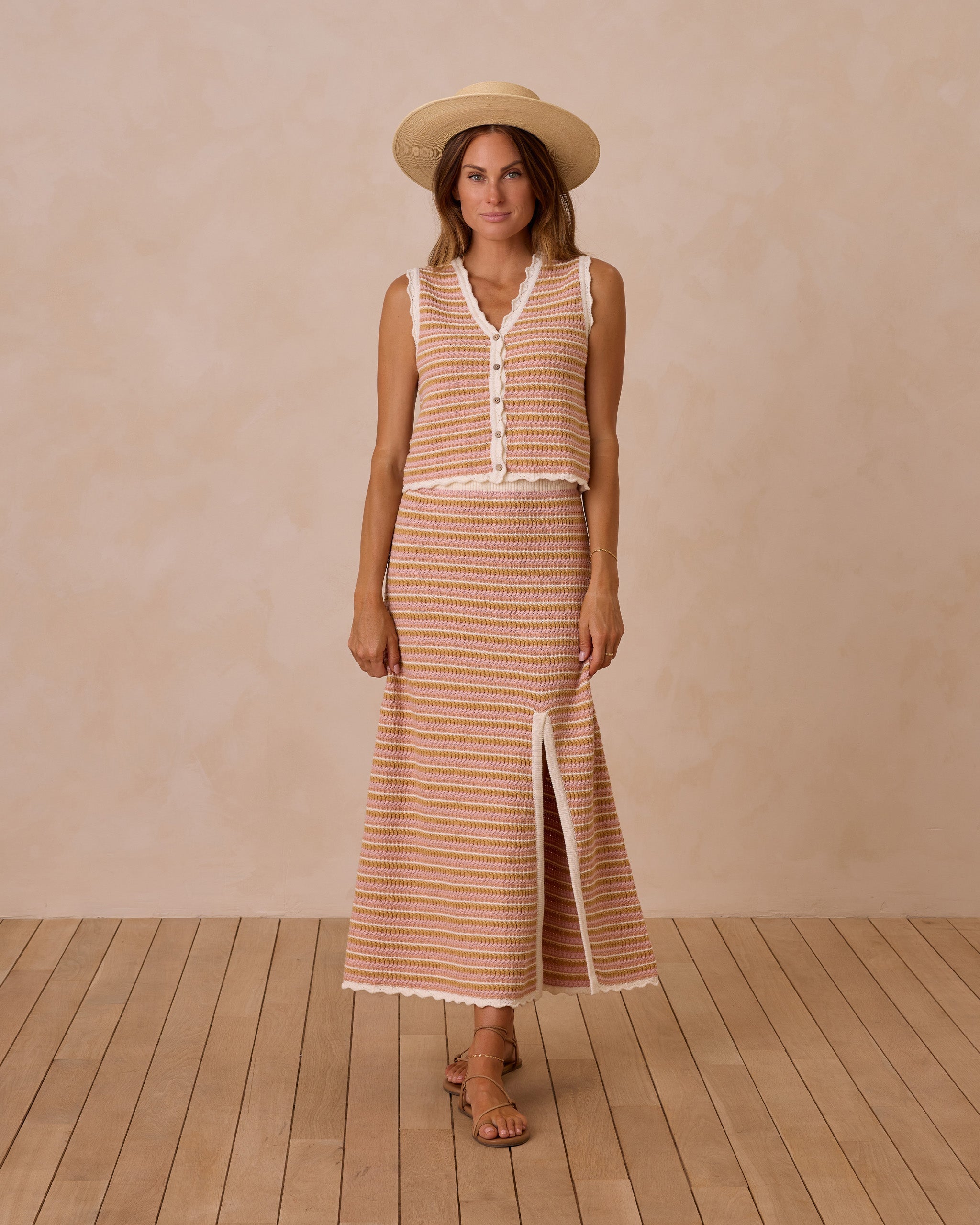 Knit Midi Skirt | Pink Stripe