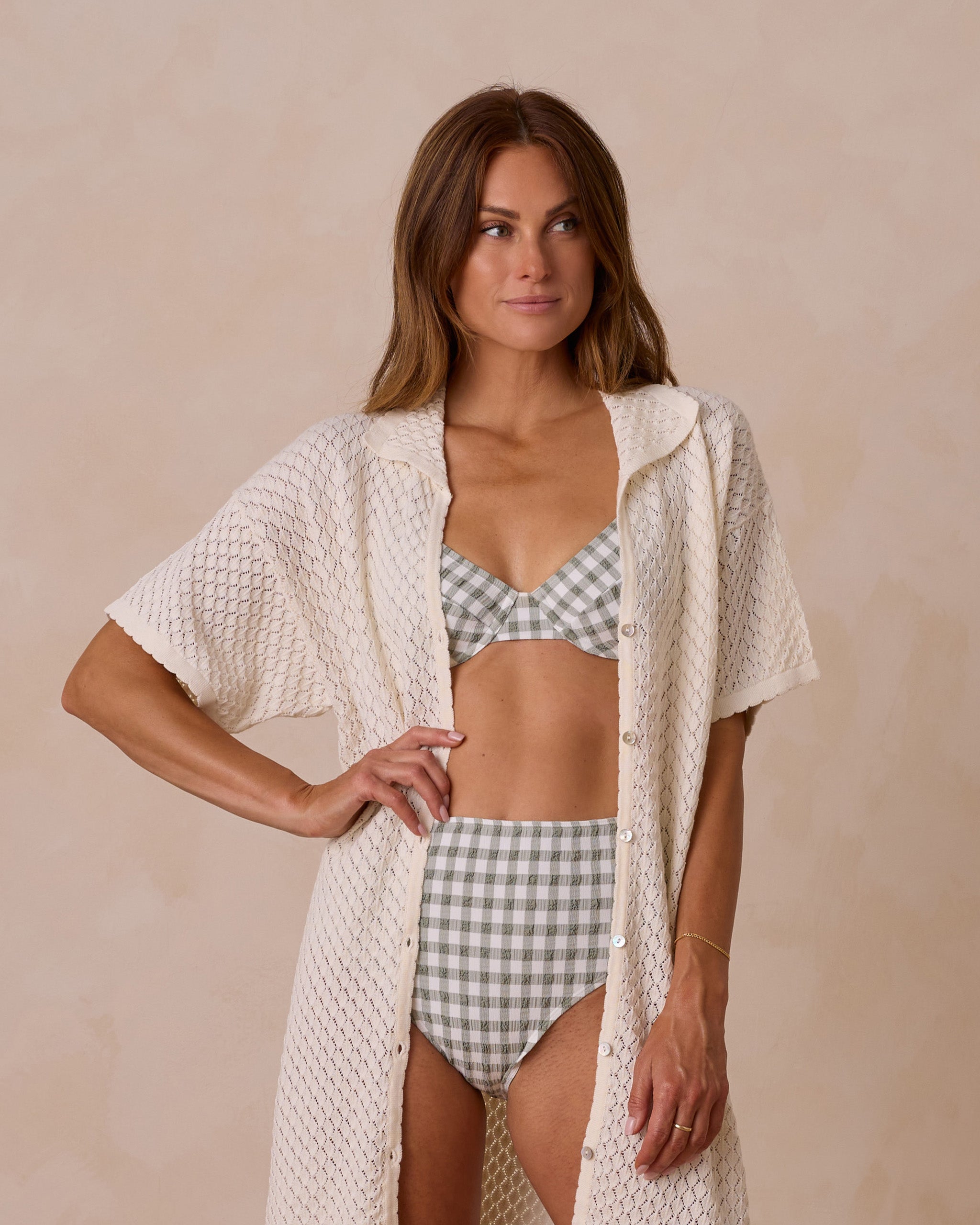 High Cut Bikini Bottom | Eucalyptus Check