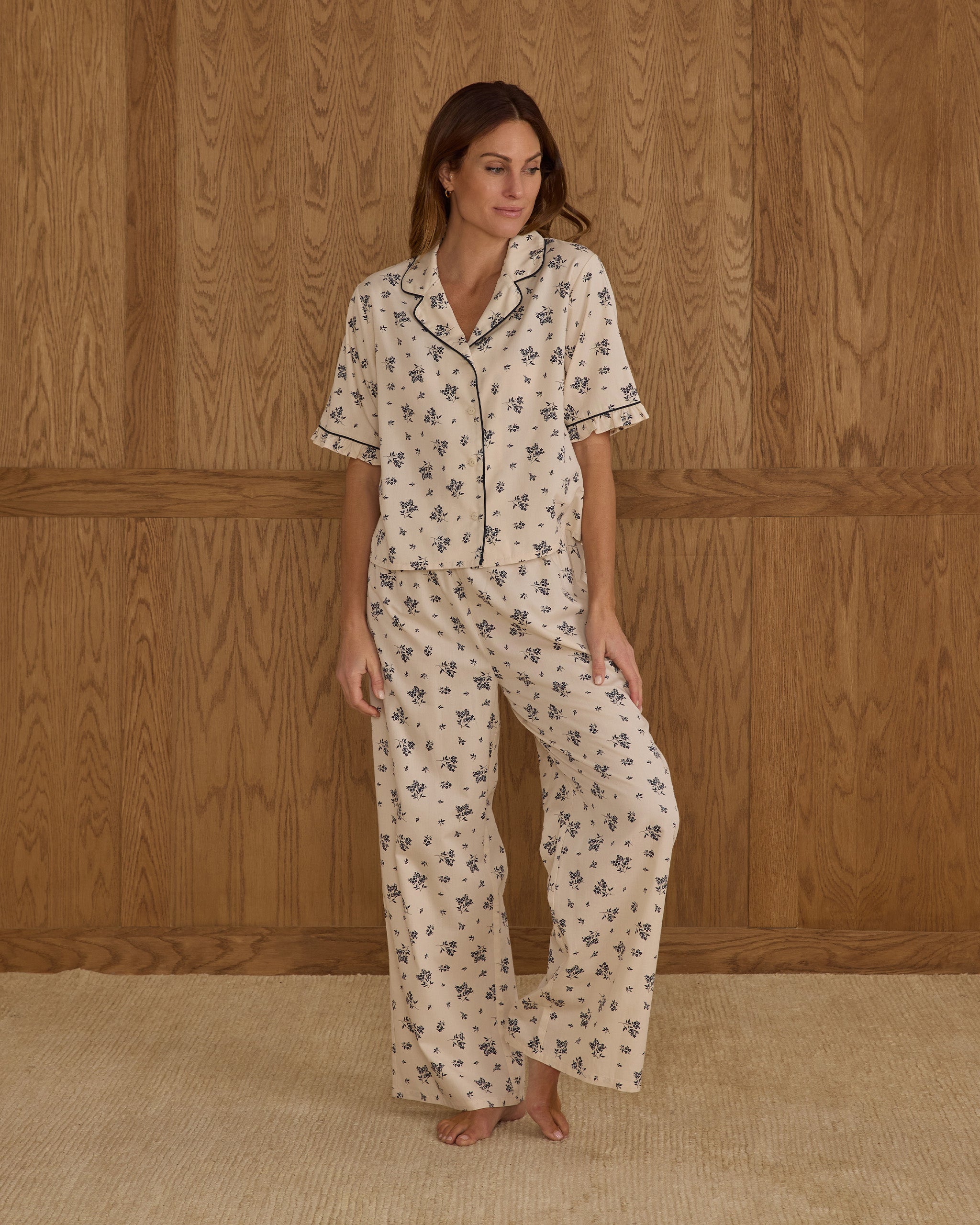 Ensemble pyjama tissé | Motif floral bleu