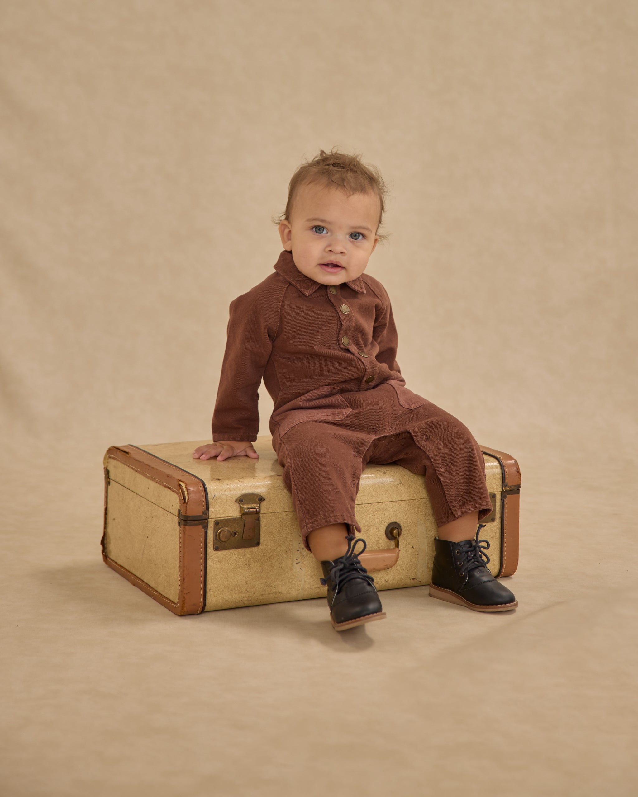 Collared Baby Jumpsuit || Brown - Rylee + Cru | Kids Clothes | Trendy Baby Clothes | Modern Infant Outfits |