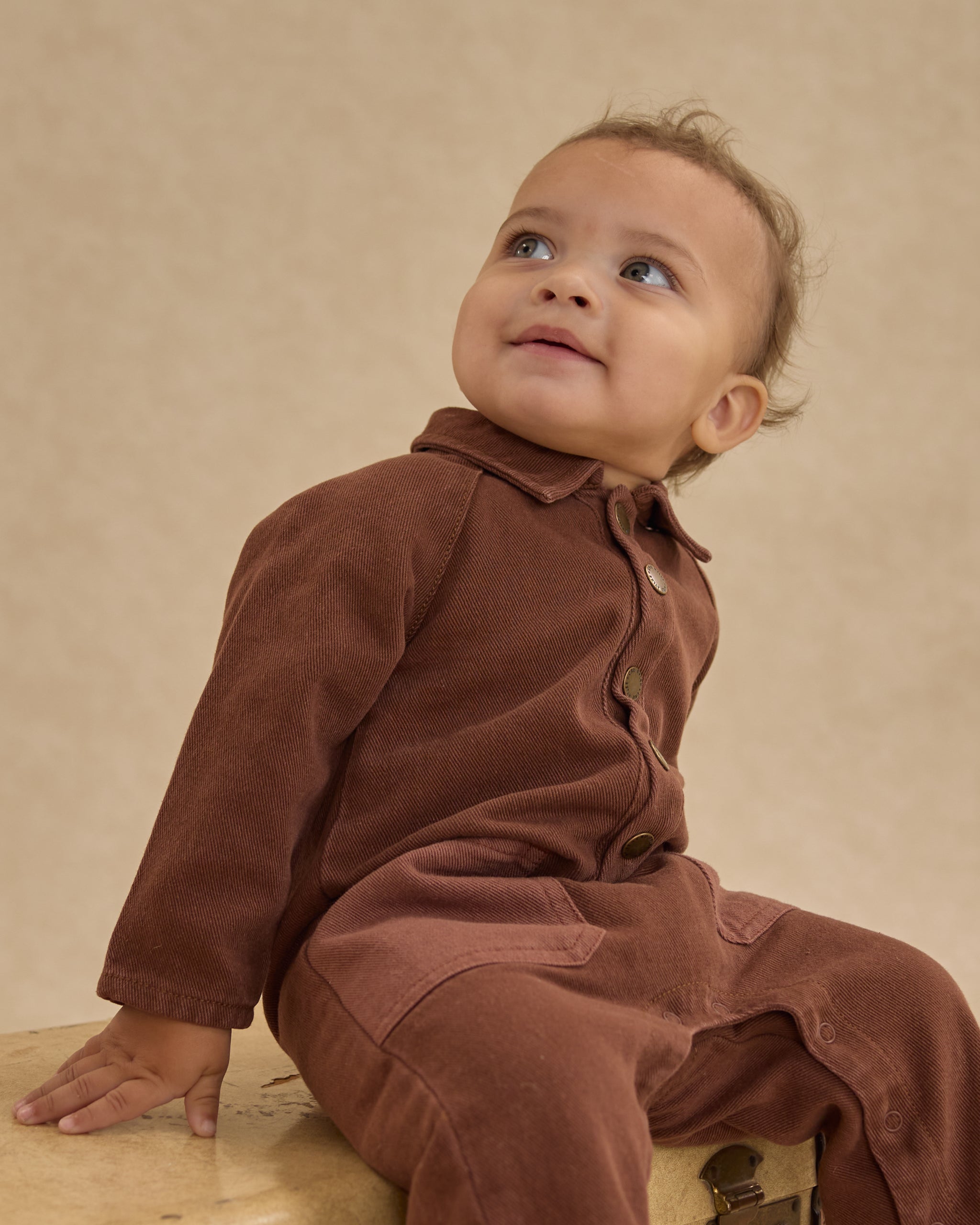 Collared Baby Jumpsuit || Brown - Rylee + Cru | Kids Clothes | Trendy Baby Clothes | Modern Infant Outfits |