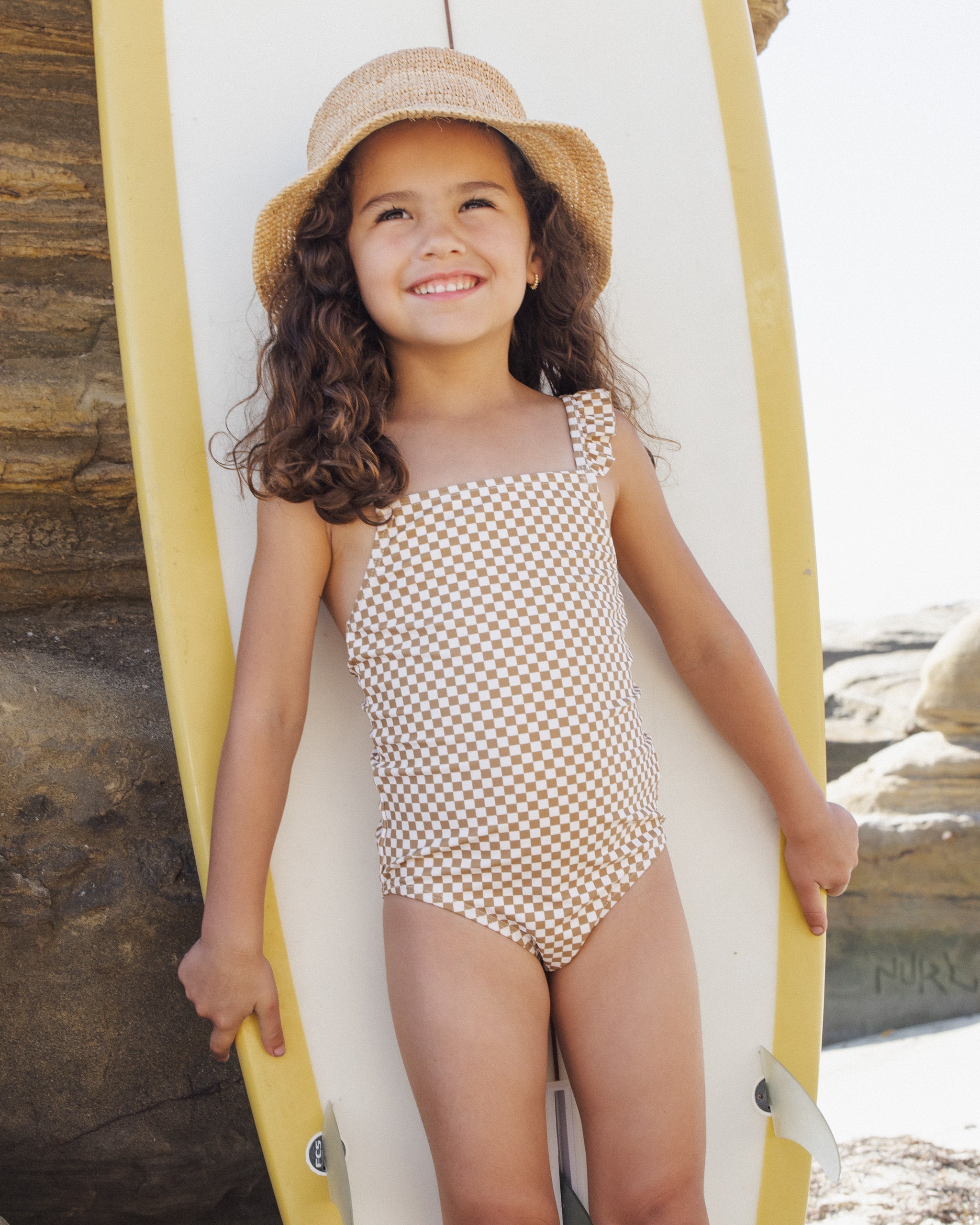Positano One-Piece Ocre Check - Rylee + Cru | Kids Clothes | Trendy Baby Clothes | Modern Infant Outfits |