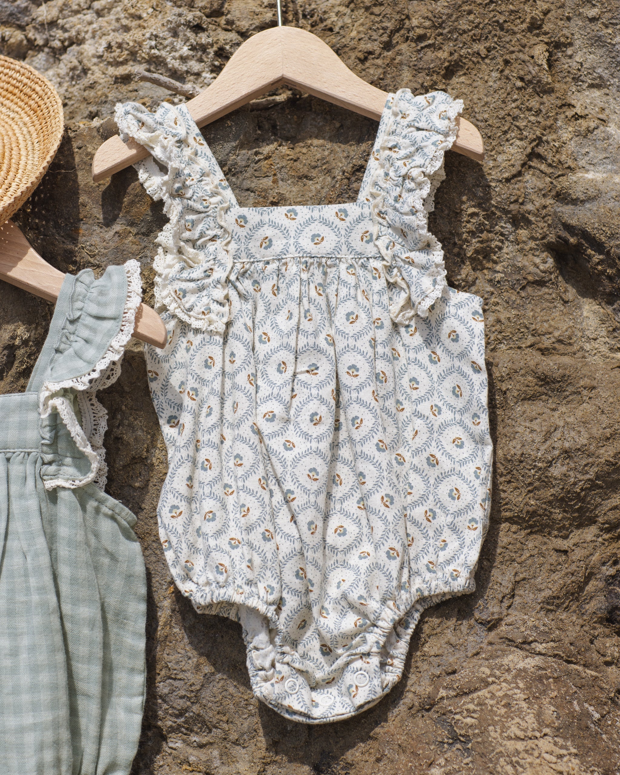 Maya Romper Green Fleur - Rylee + Cru | Kids Clothes | Trendy Baby Clothes | Modern Infant Outfits |