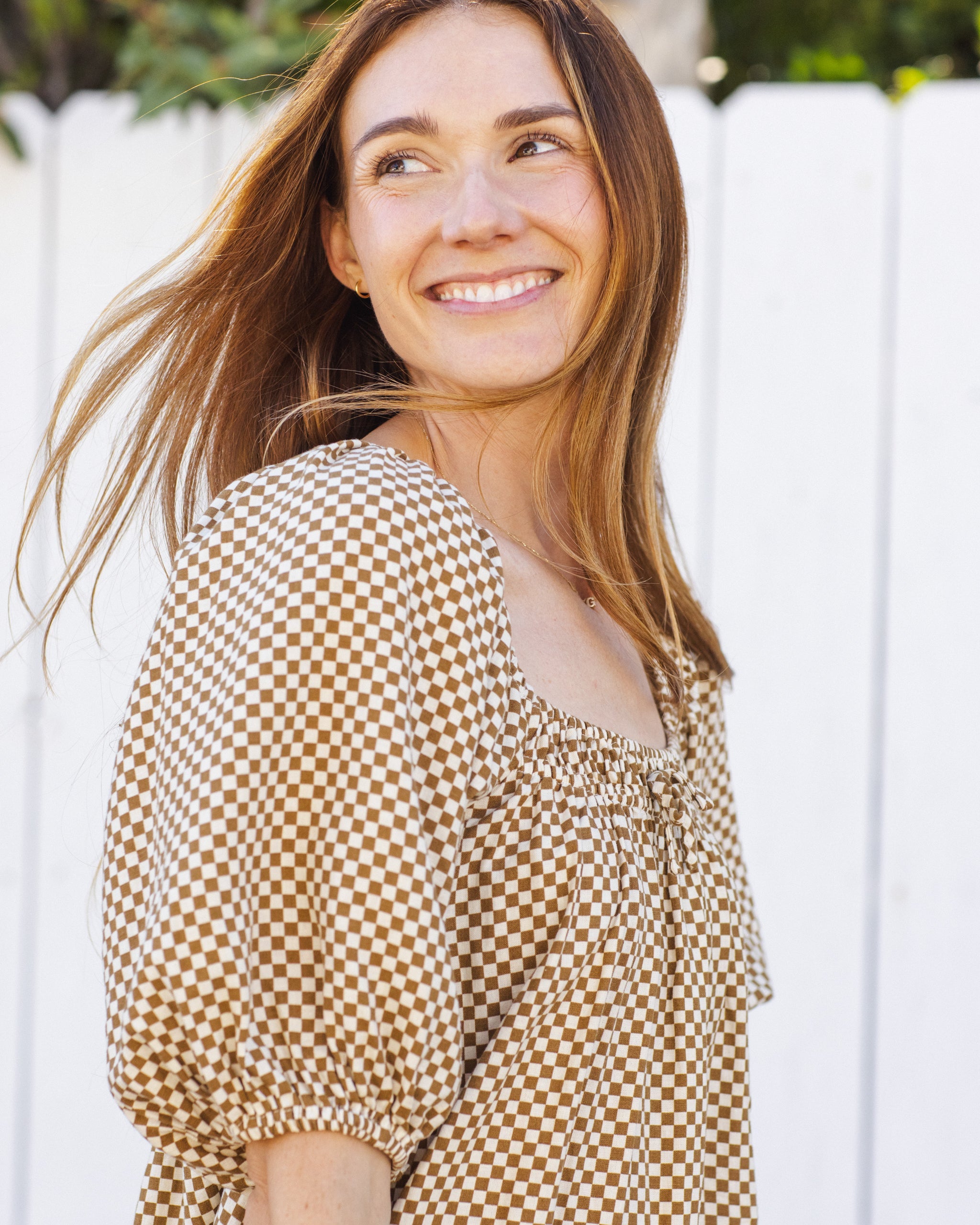 Women's Sabrina Mini Dress Ocre Check - Rylee + Cru | Kids Clothes | Trendy Baby Clothes | Modern Infant Outfits |