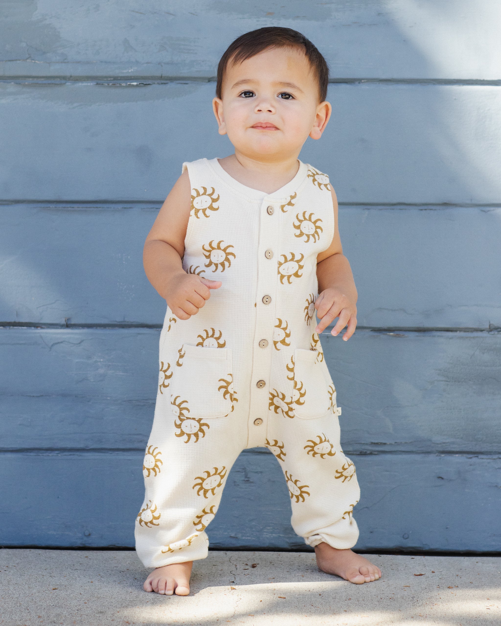 Summer Waffle Jumpsuit Sunny - Rylee + Cru | Kids Clothes | Trendy Baby Clothes | Modern Infant Outfits |
